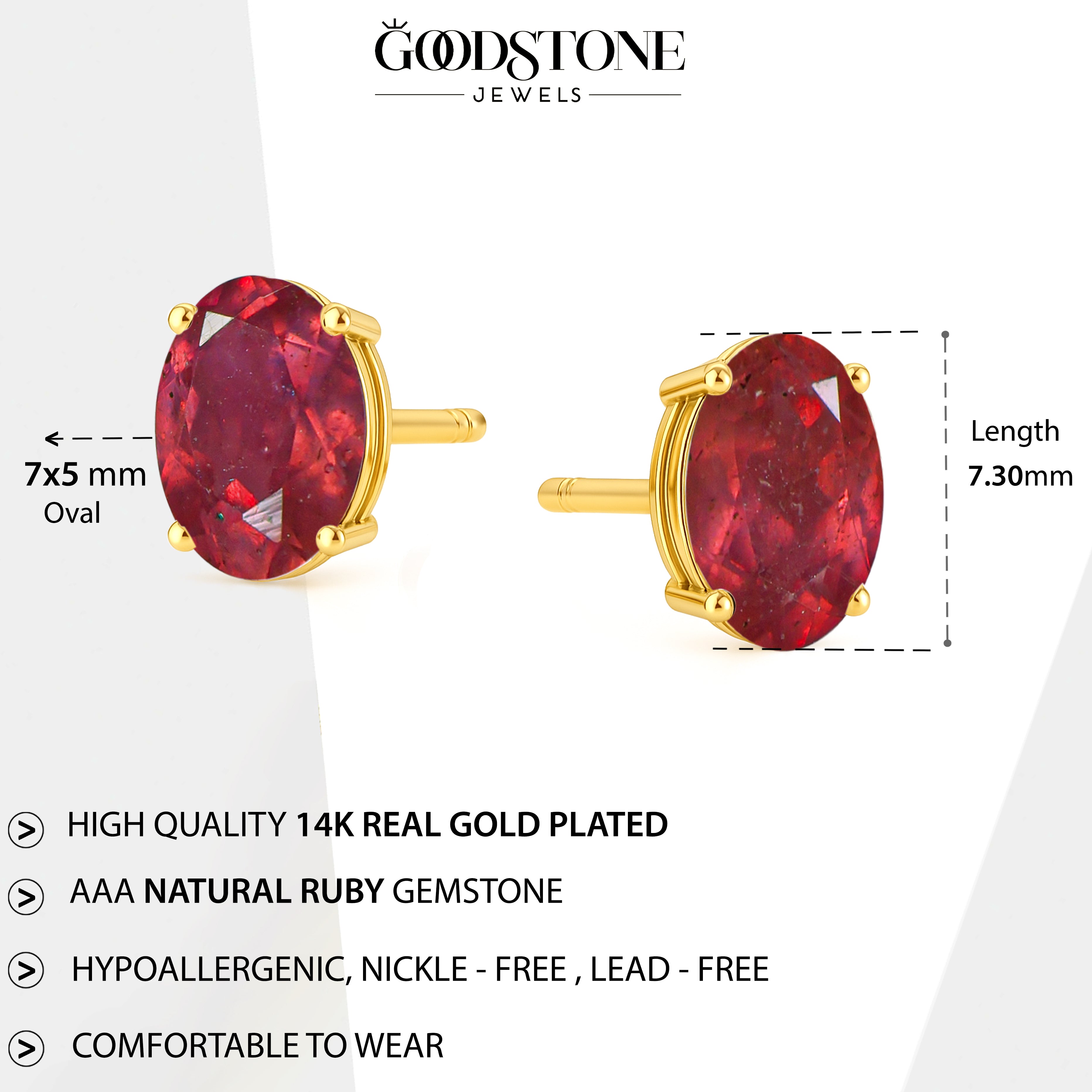Elegant 7x5 mm Ruby Oval Stud Earrings | 925 Sterling Silver