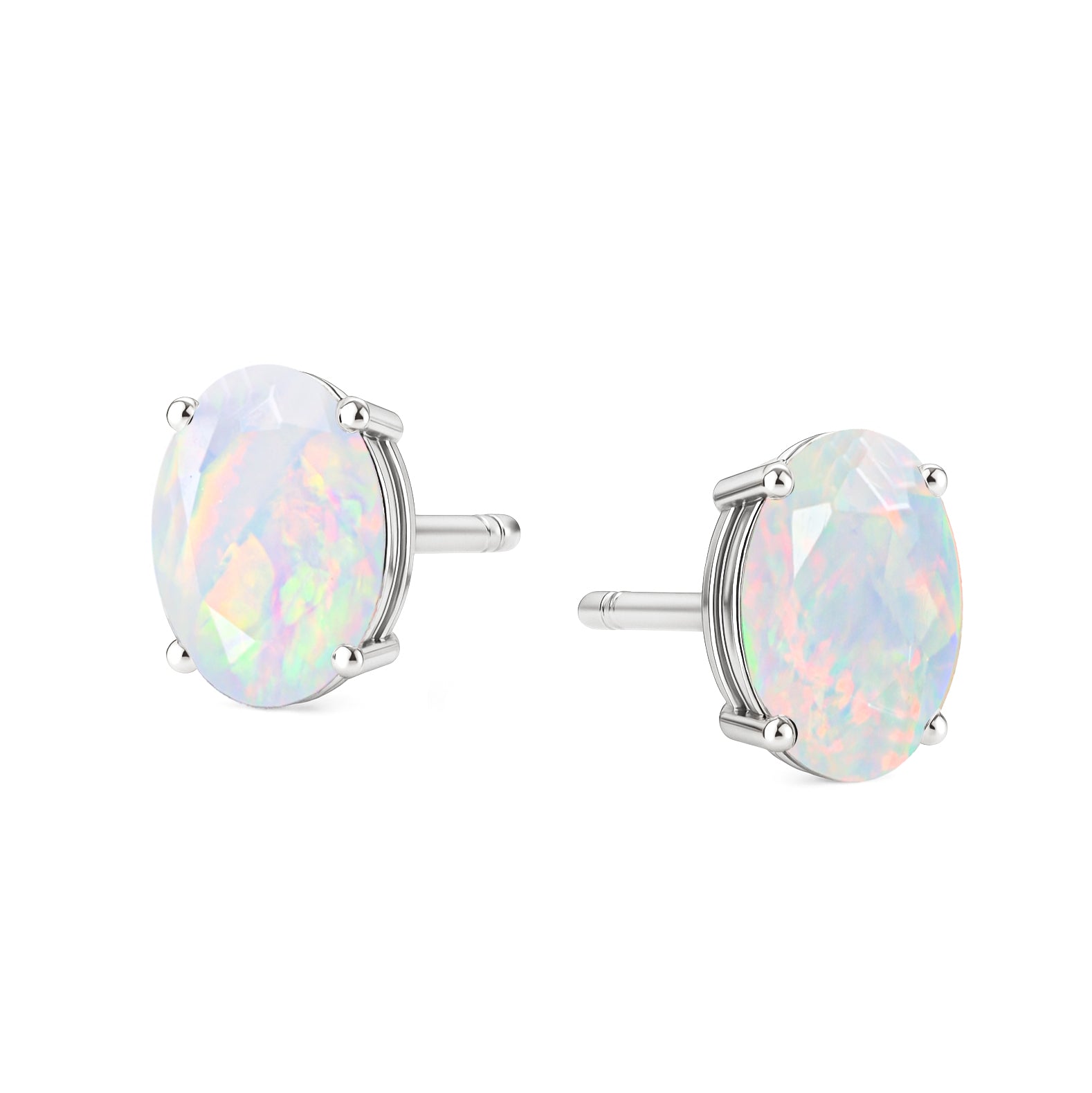 Real White Opal Oval Stud Earrings in 925 Sterling Silver