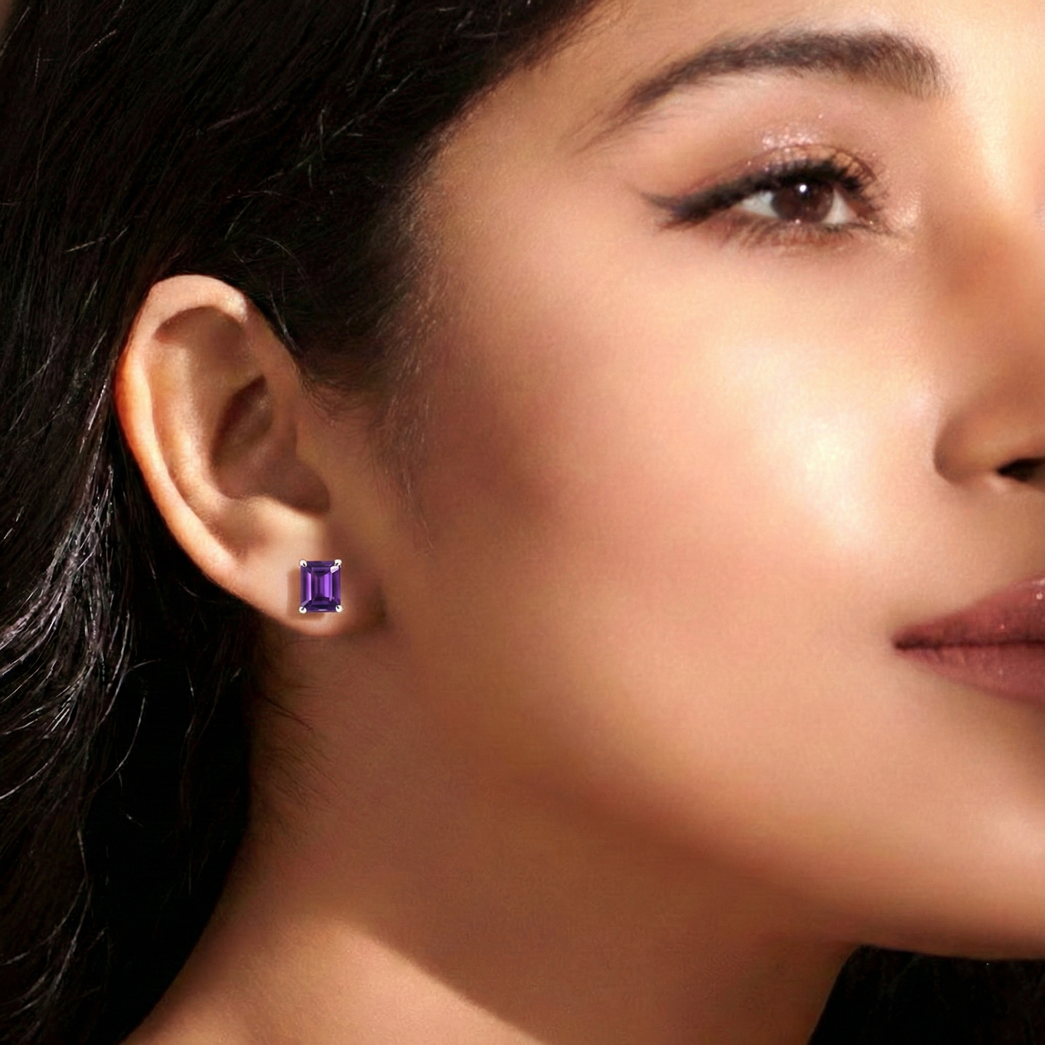 Amethyst Octagon Stud Earrings in925 Sterling Silver 5.35ct
