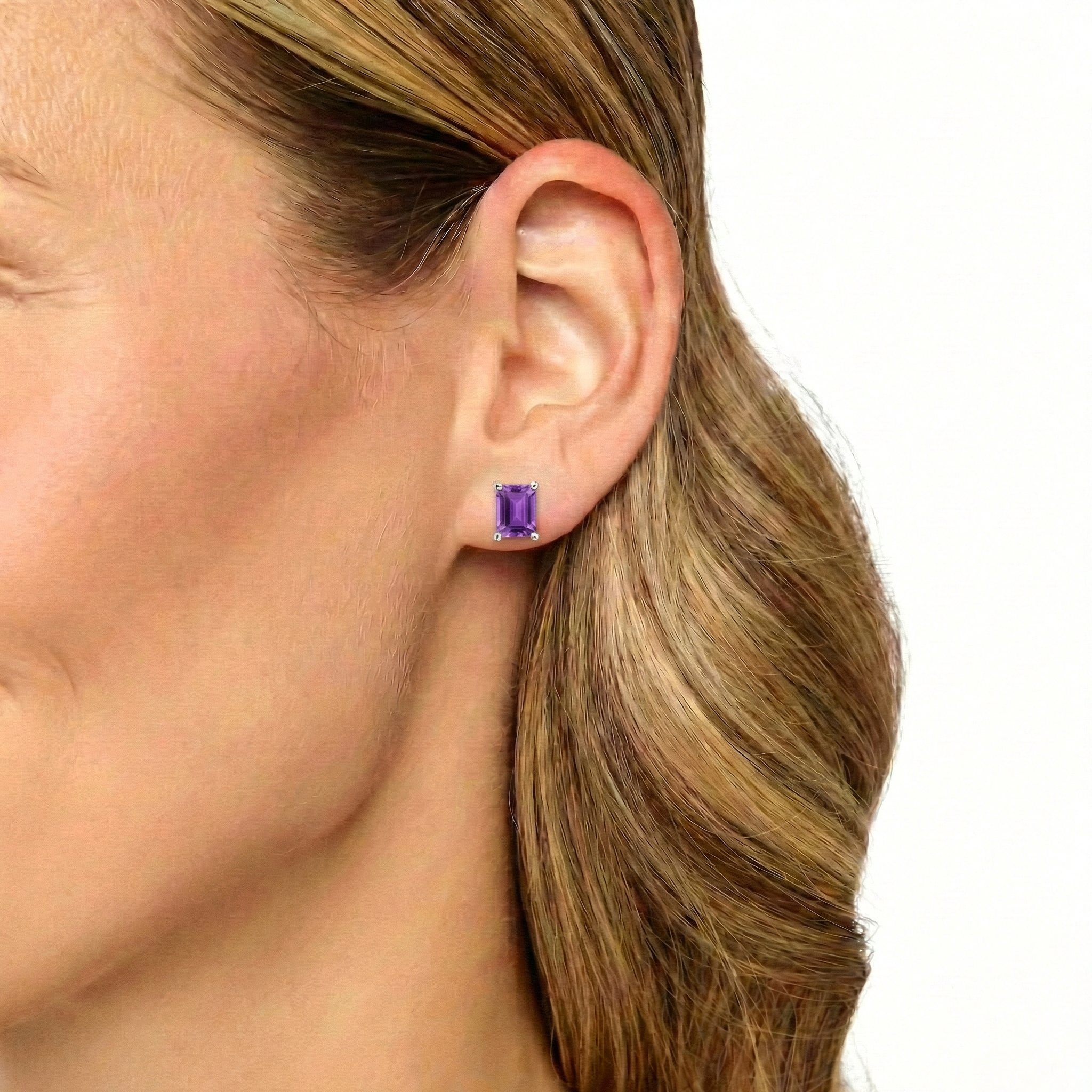 Amethyst Octagon Stud Earrings in925 Sterling Silver 5.35ct
