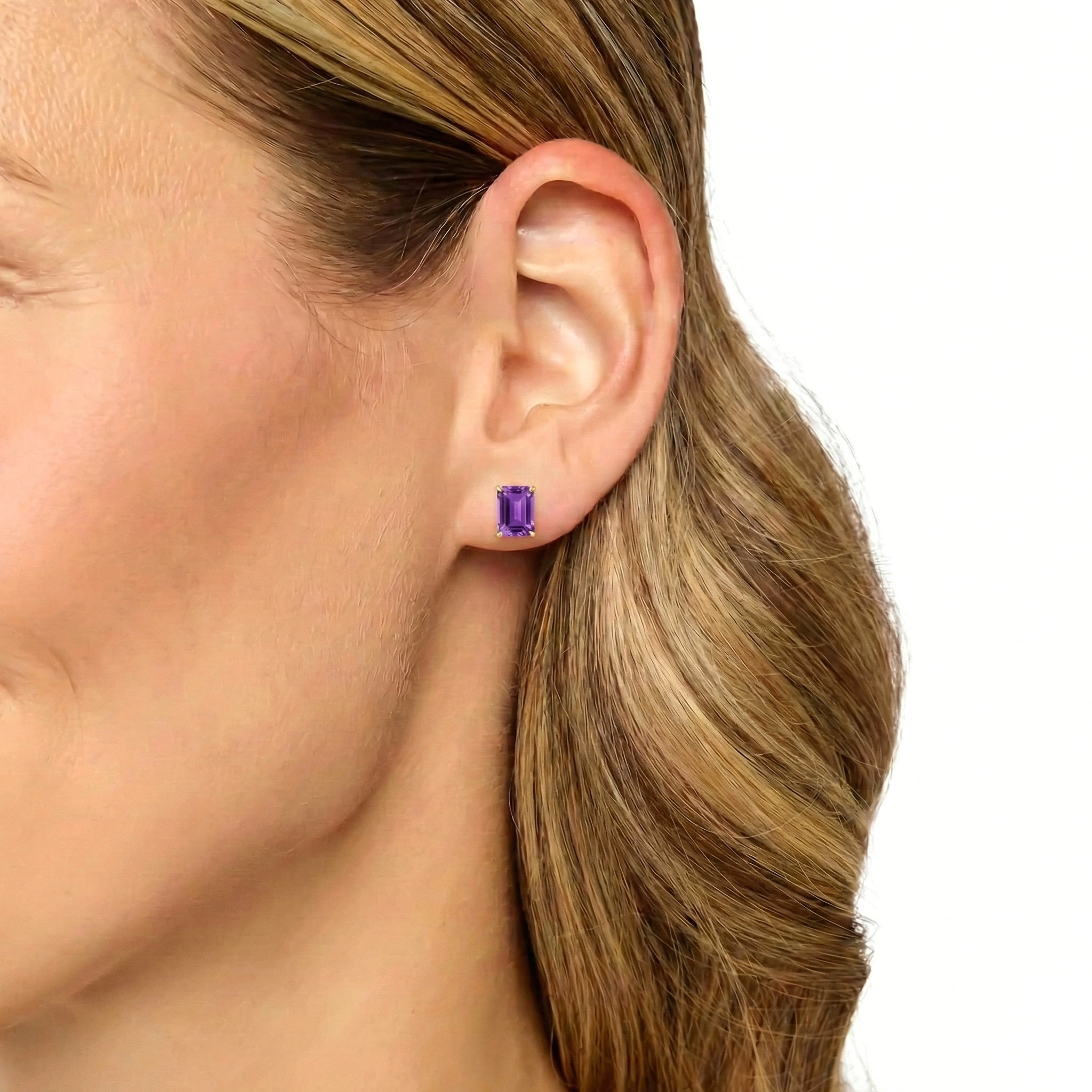 Amethyst Octagon Stud Earrings in925 Sterling Silver 5.35ct
