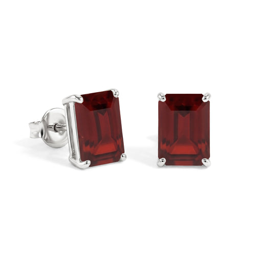 Garnet Octagon Stud Earrings in 925 Sterling Silver 5.35ct