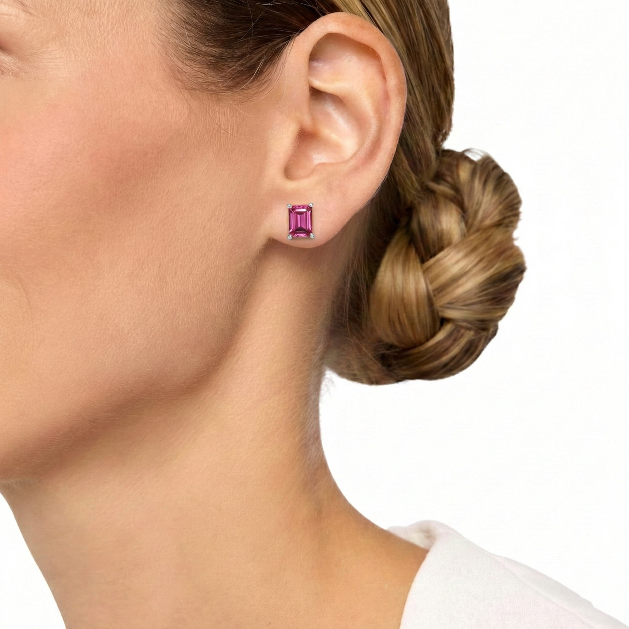 Pink Tourmaline Octagon Stud Earrings in 925 Sterling Silver 5.35ct
