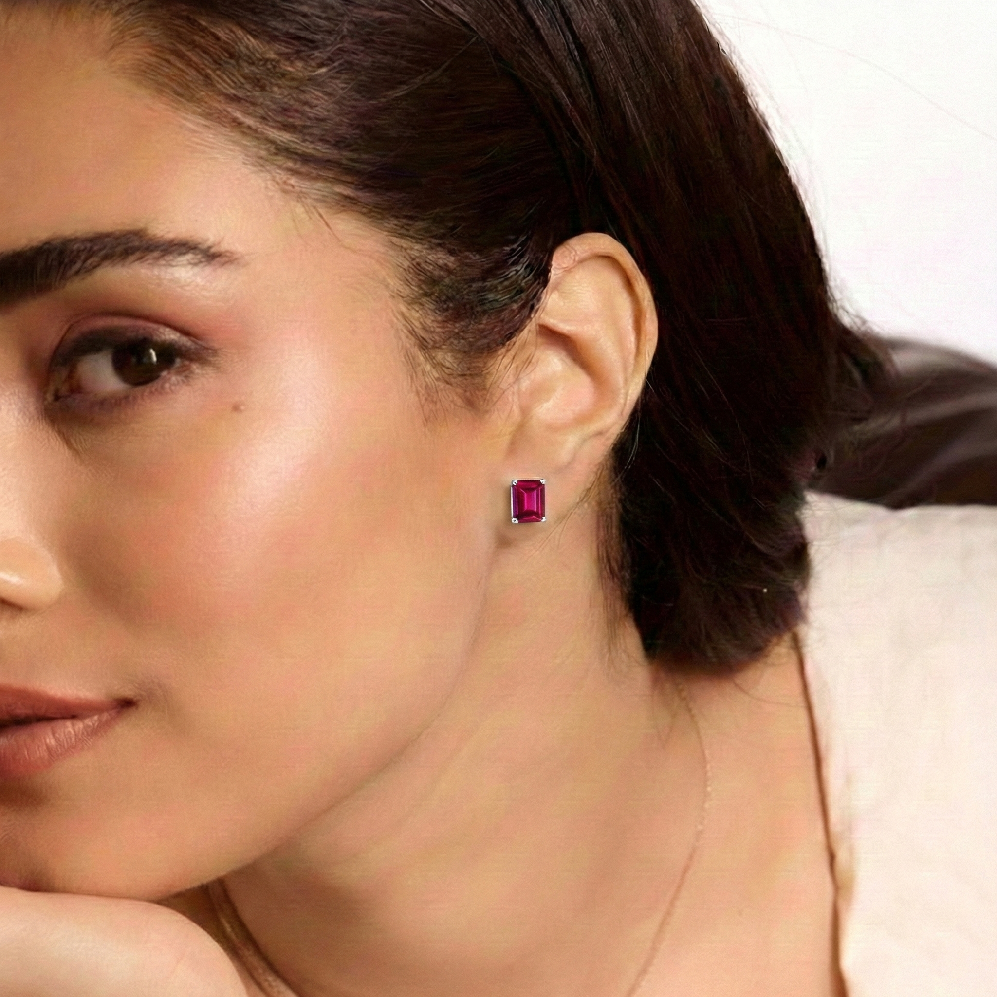 Ruby Octagon Stud Earrings in 925 Sterling Silver 5.35ct
