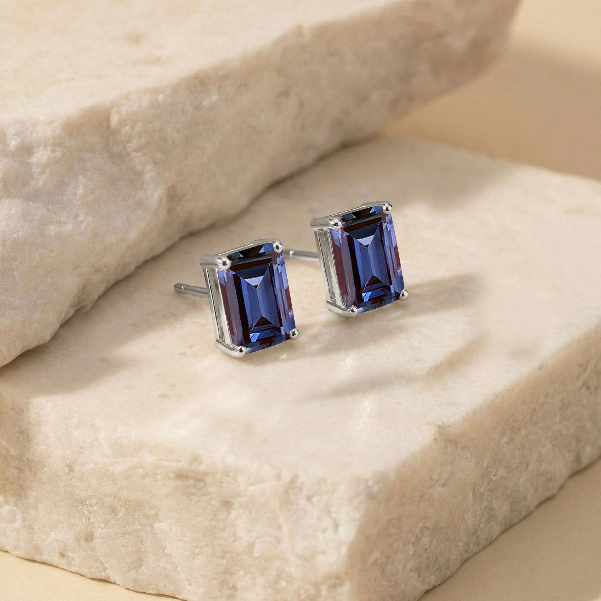 Alexandrite Octagon Stud Earrings in 925 Sterling Silver 5.35ct
