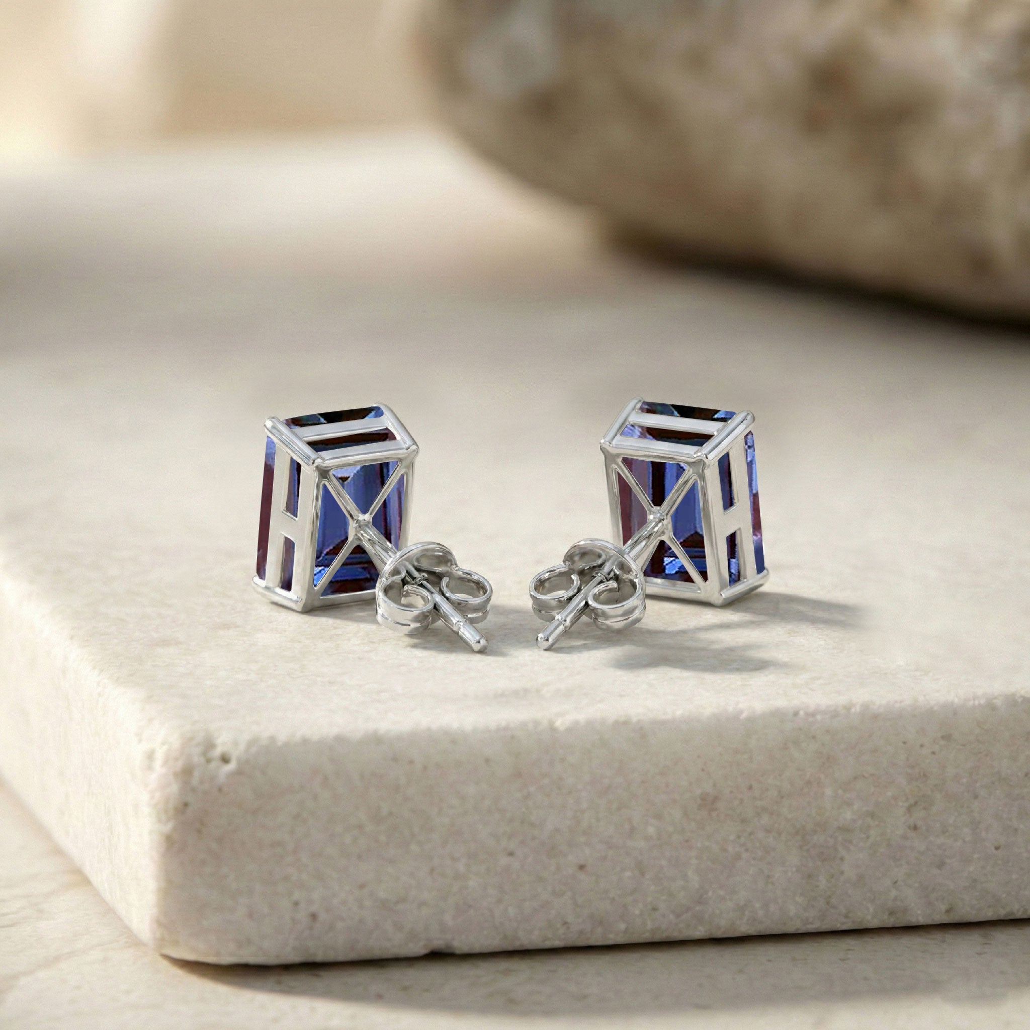 Alexandrite Octagon Stud Earrings in 925 Sterling Silver 5.35ct
