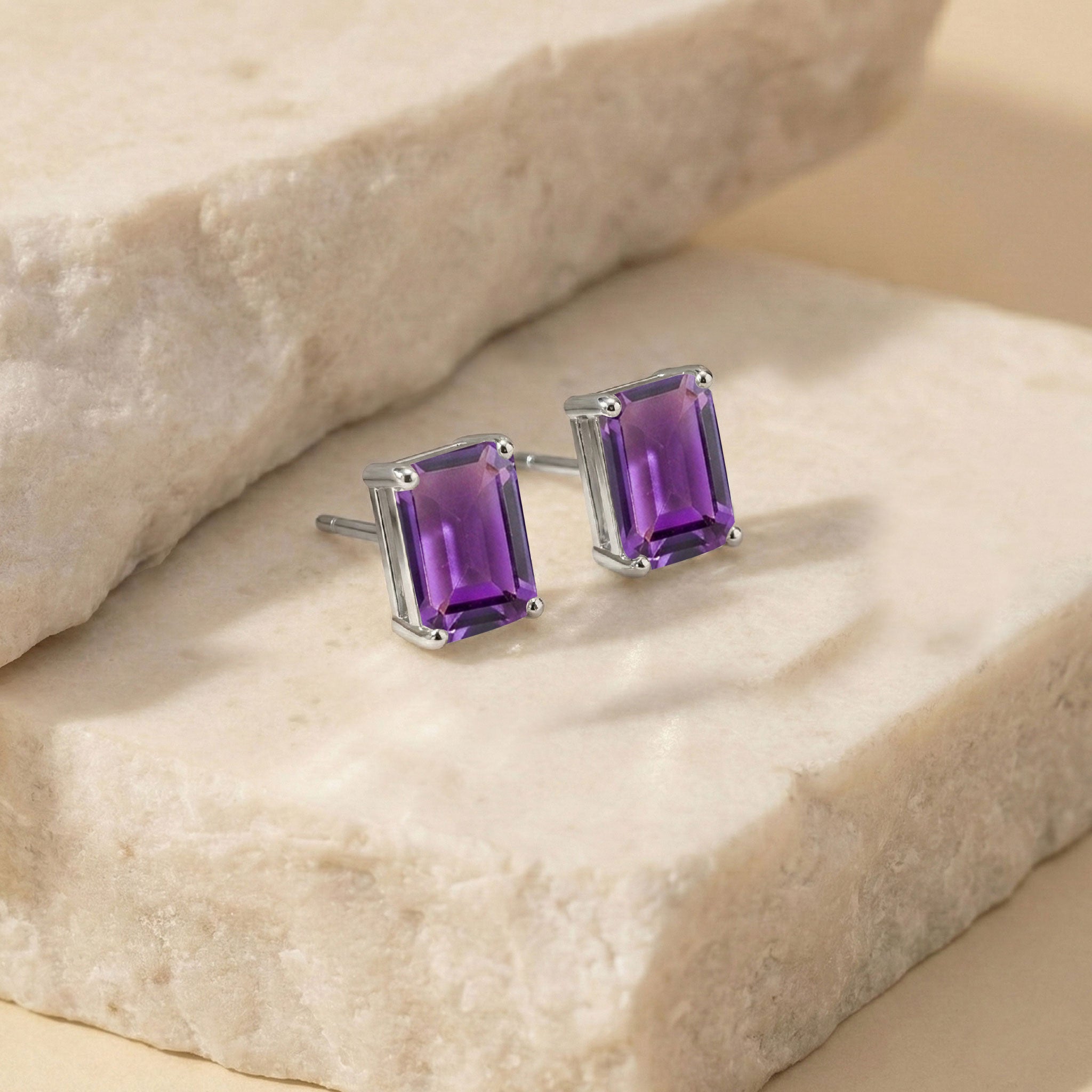 Amethyst Octagon Stud Earrings in925 Sterling Silver 5.35ct
