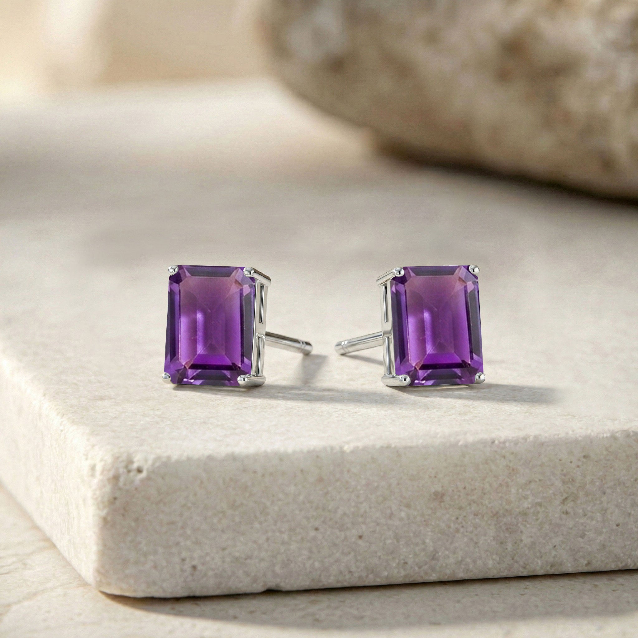 Amethyst Octagon Stud Earrings in925 Sterling Silver 5.35ct
