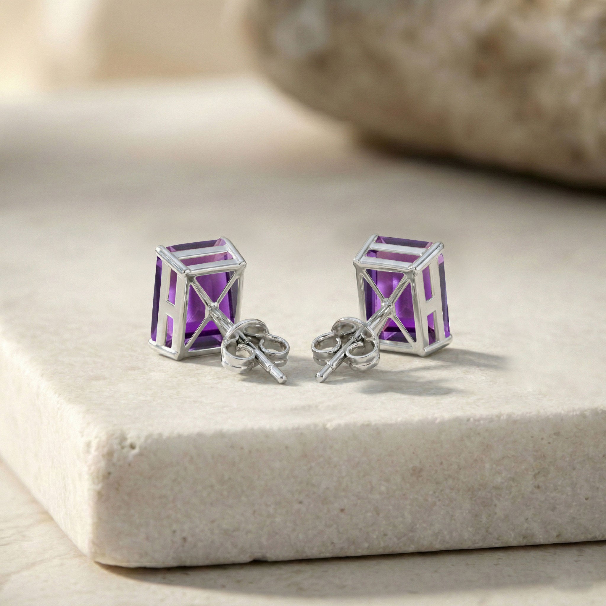 Amethyst Octagon Stud Earrings in925 Sterling Silver 5.35ct
