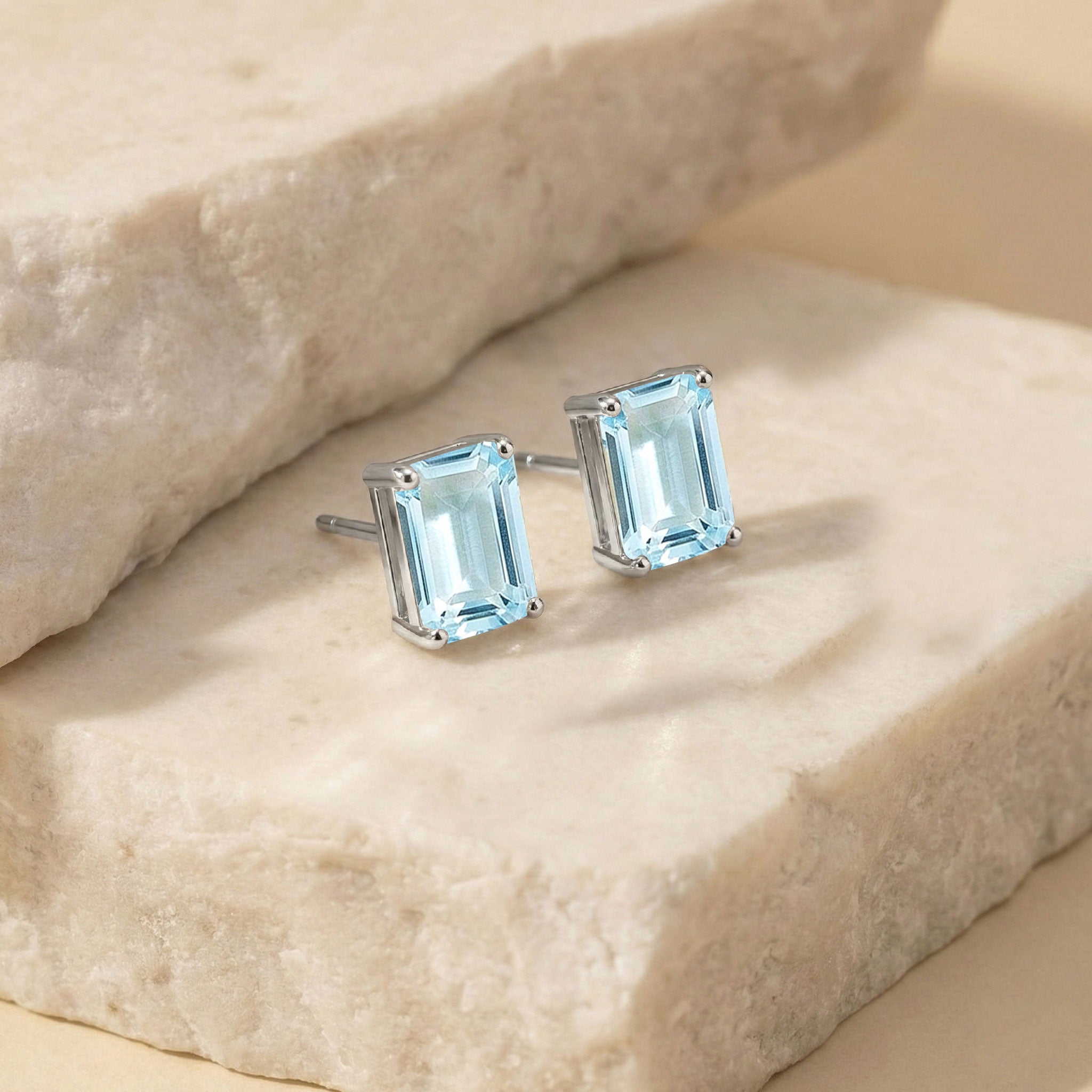 Aquamarine Octagon Stud Earrings in 925 Sterling Silver 5.35ct
