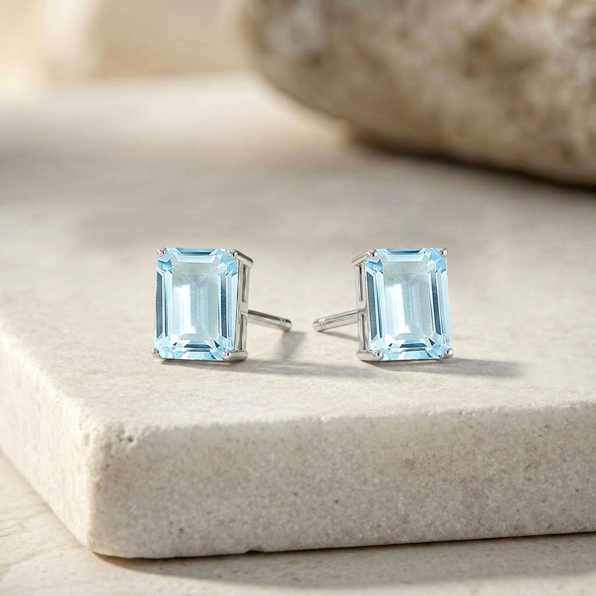 Aquamarine Octagon Stud Earrings in 925 Sterling Silver 5.35ct
