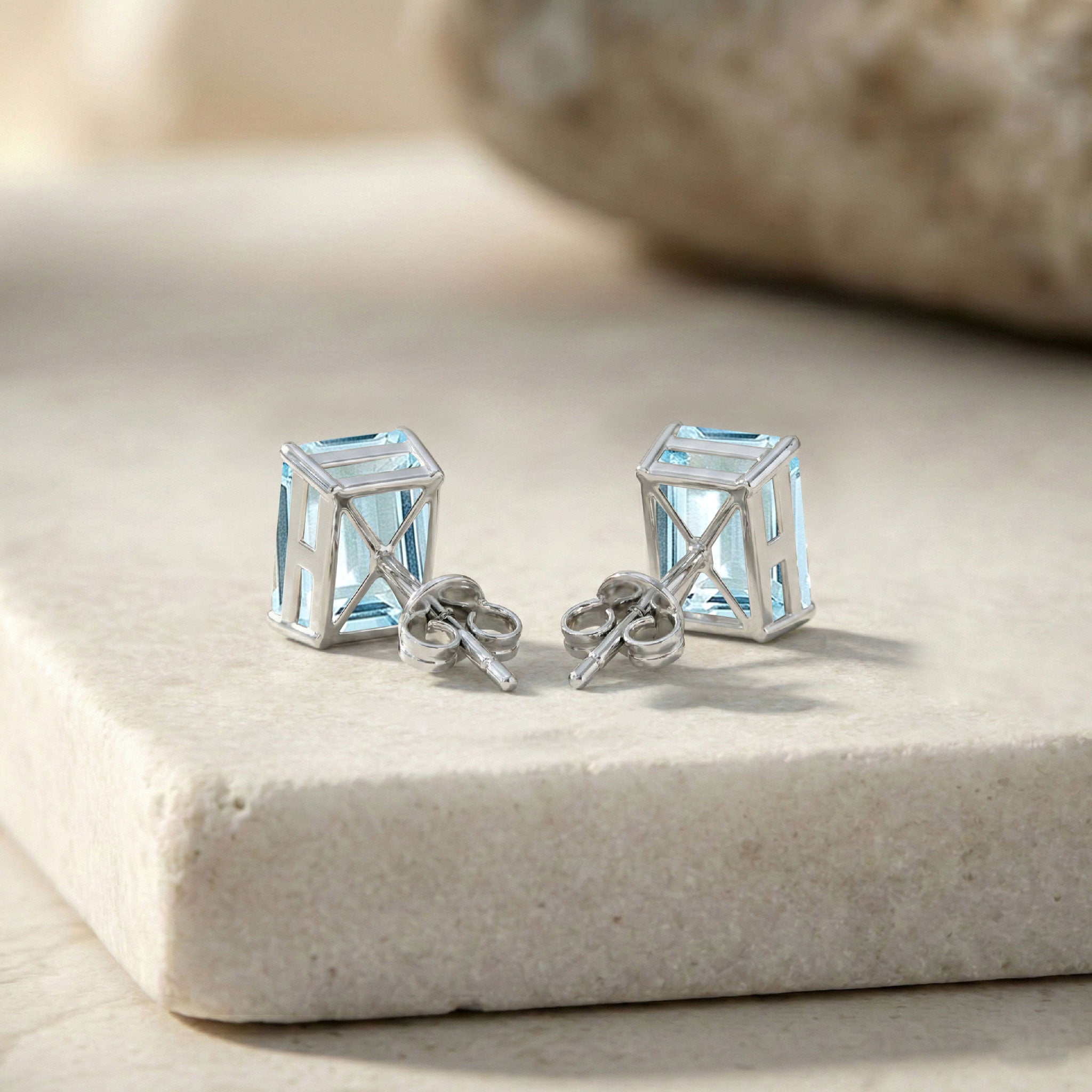 Aquamarine Octagon Stud Earrings in 925 Sterling Silver 5.35ct

