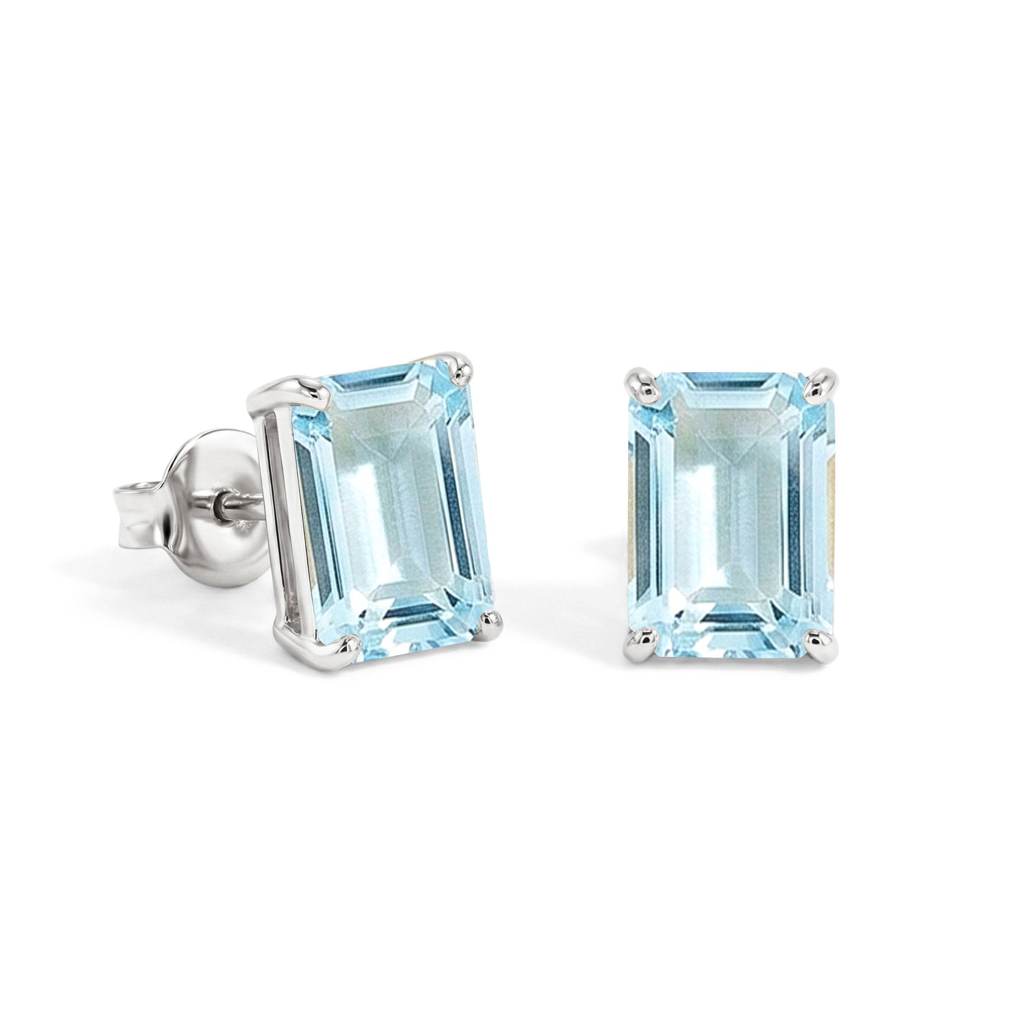 Aquamarine Octagon Stud Earrings in 925 Sterling Silver 5.35ct
