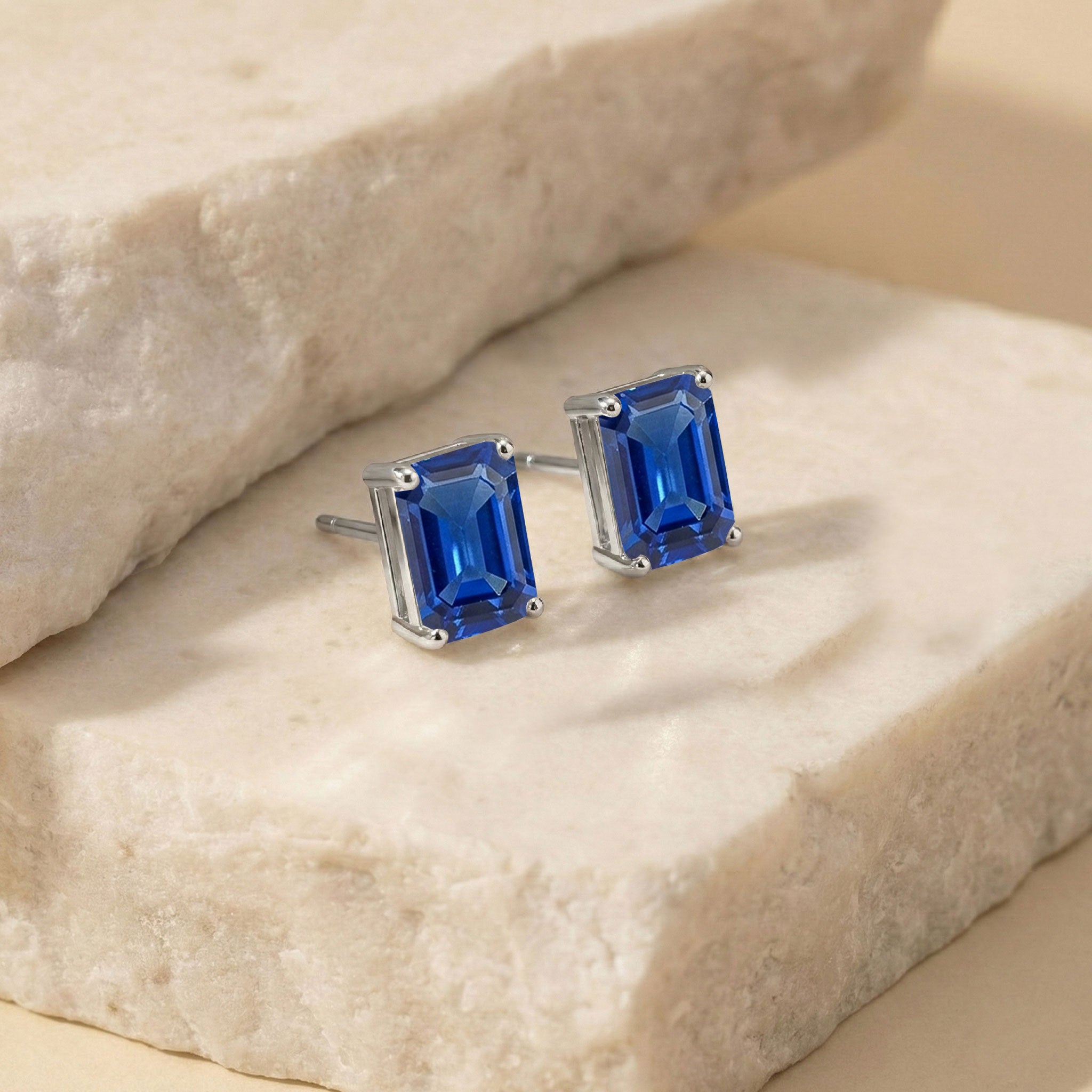 Best Blue Sapphire Octagon Stud Earrings in 925 Sterling Silver 5.35ct
