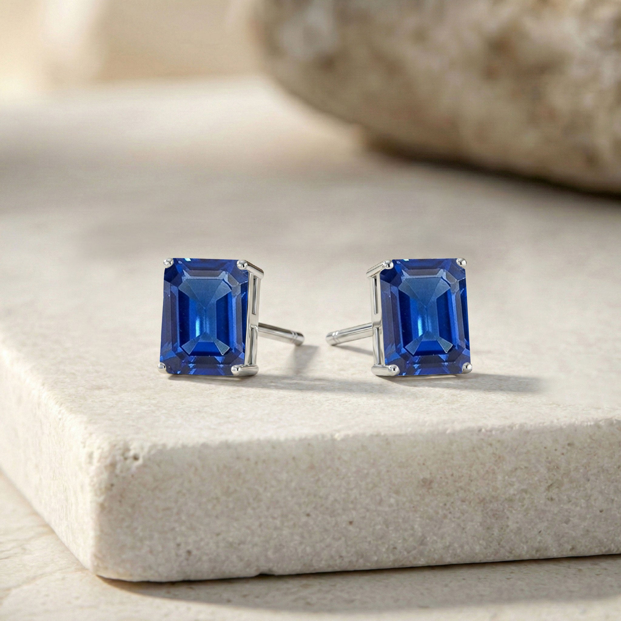 Best Blue Sapphire Octagon Stud Earrings in 925 Sterling Silver 5.35ct
