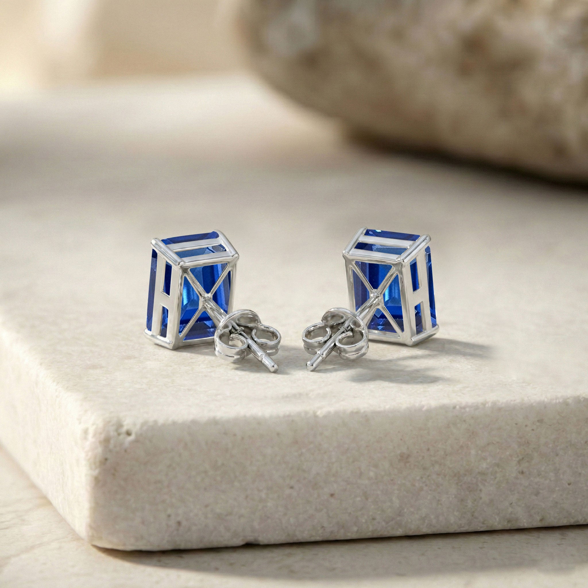Best Blue Sapphire Octagon Stud Earrings in 925 Sterling Silver 5.35ct
