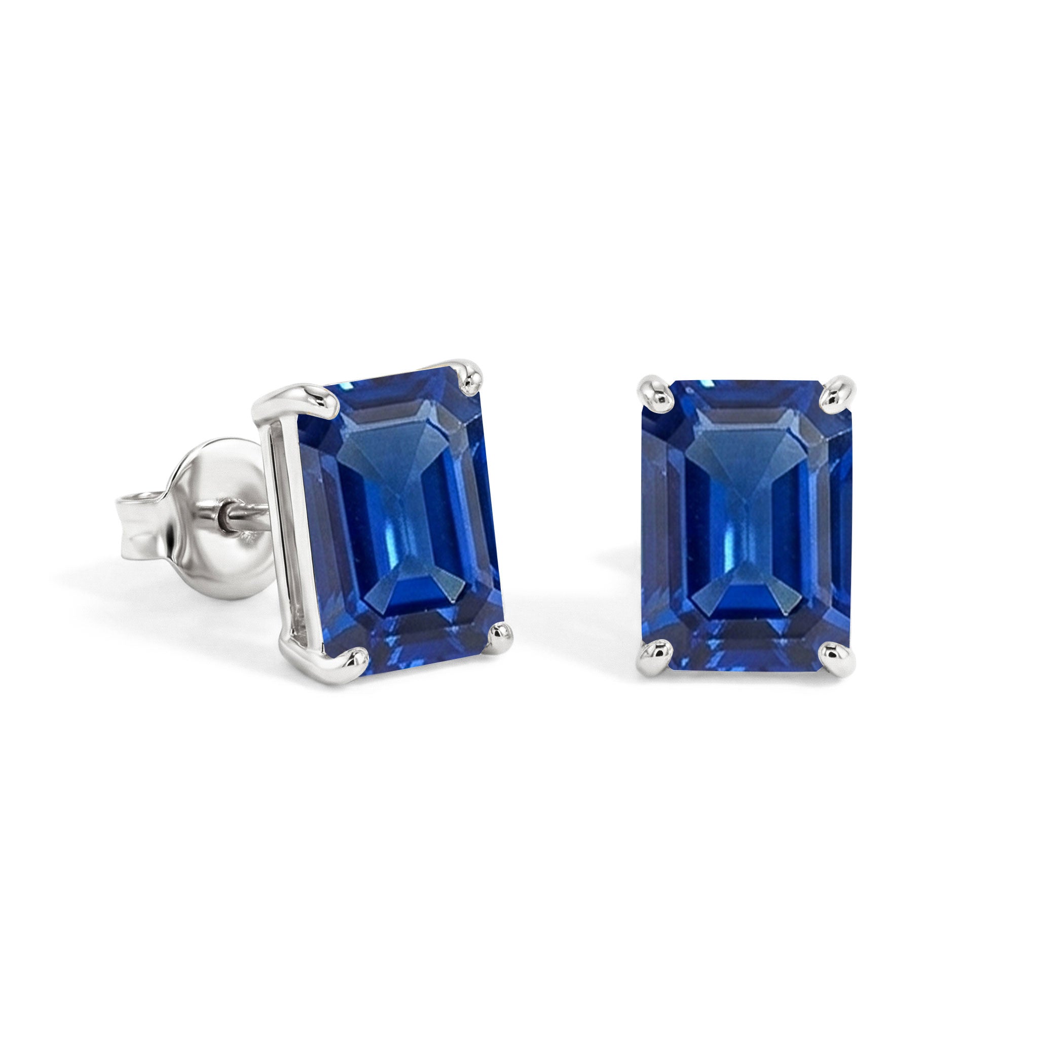 Best Blue Sapphire Octagon Stud Earrings in 925 Sterling Silver 5.35ct
