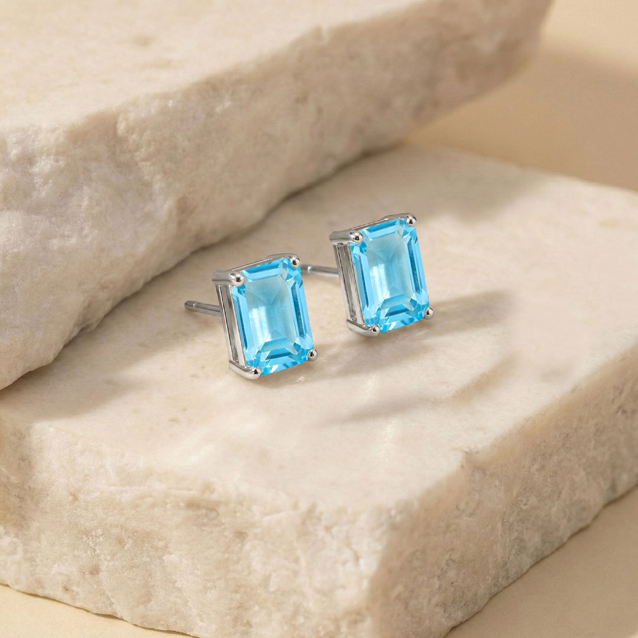 Best Blue Topaz Octagon Stud Earrings in 925 Sterling Silver 5.35ct
