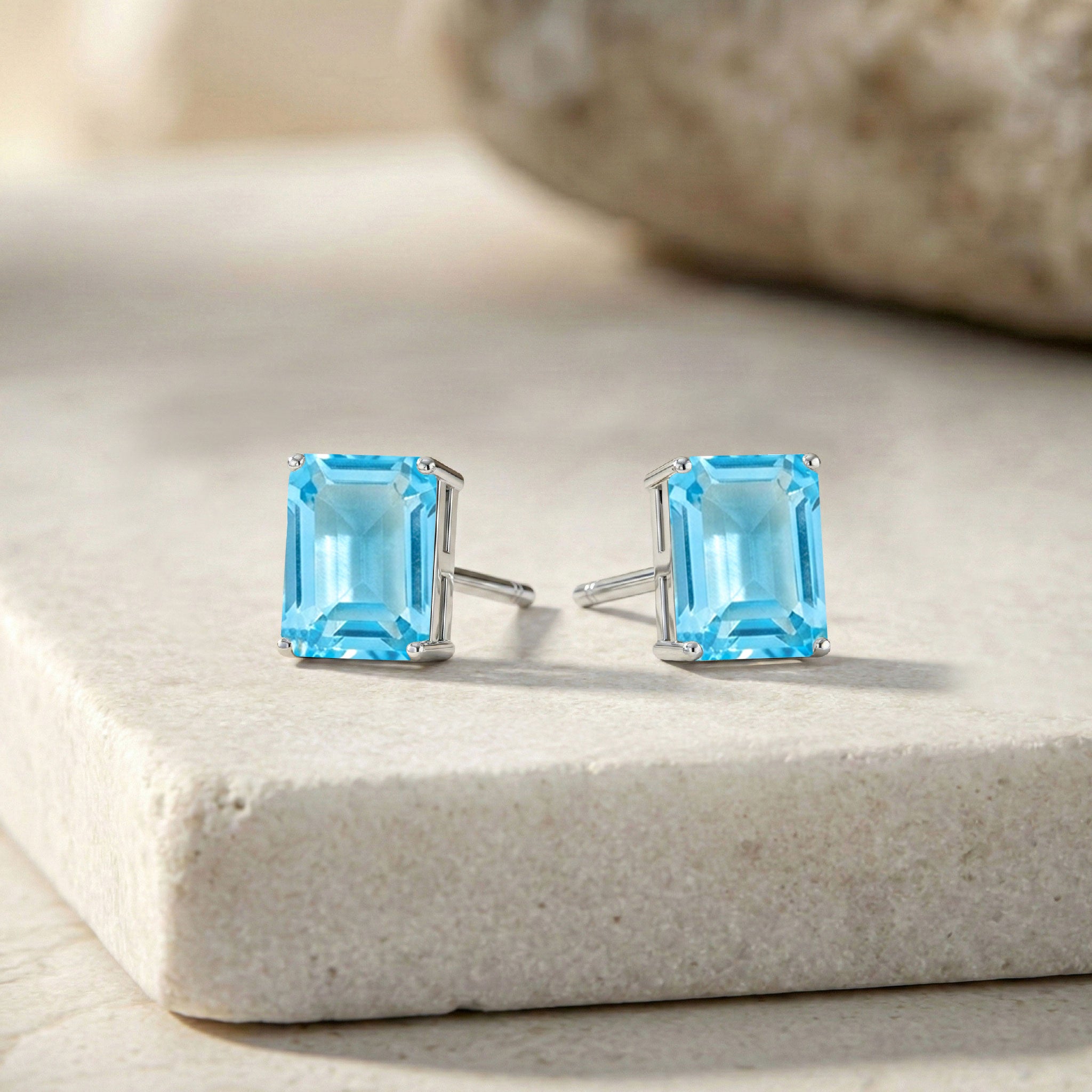 Best Blue Topaz Octagon Stud Earrings in 925 Sterling Silver 5.35ct

