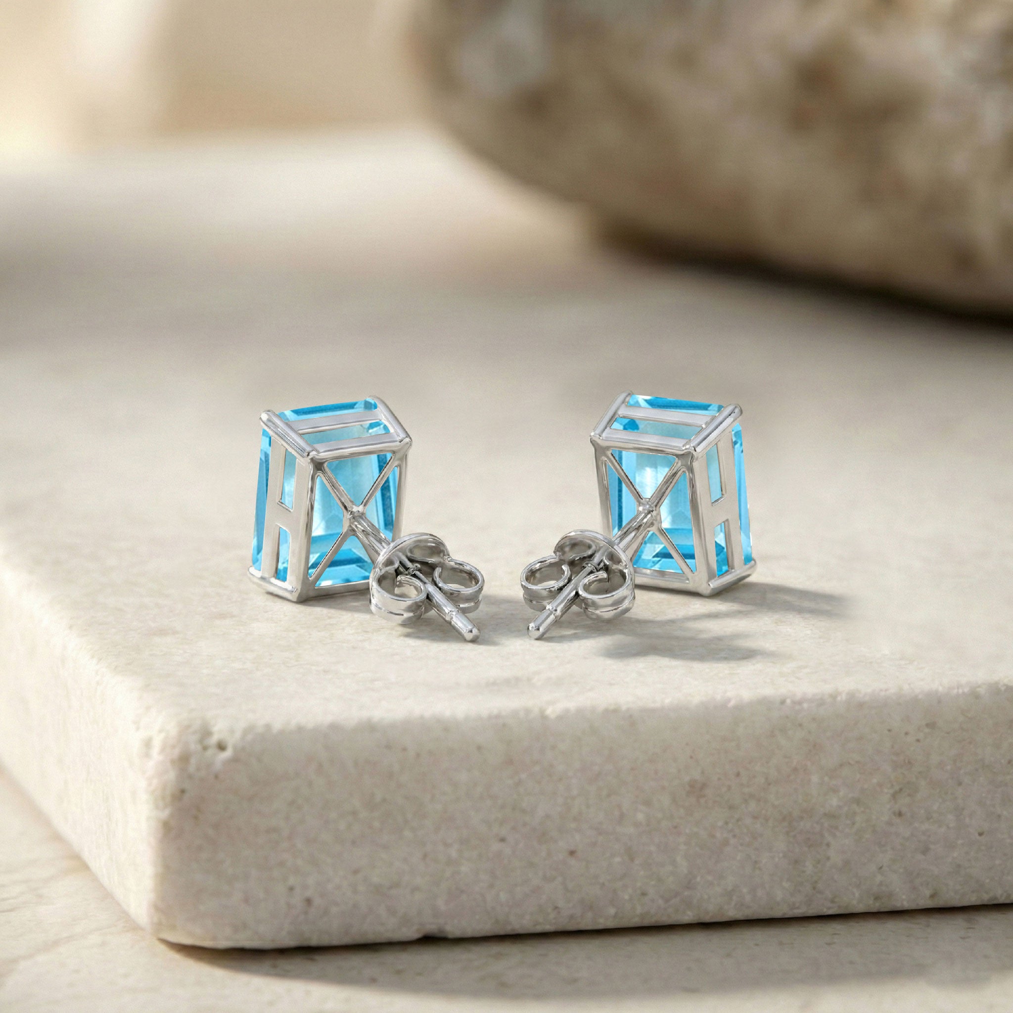 Best Blue Topaz Octagon Stud Earrings in 925 Sterling Silver 5.35ct

