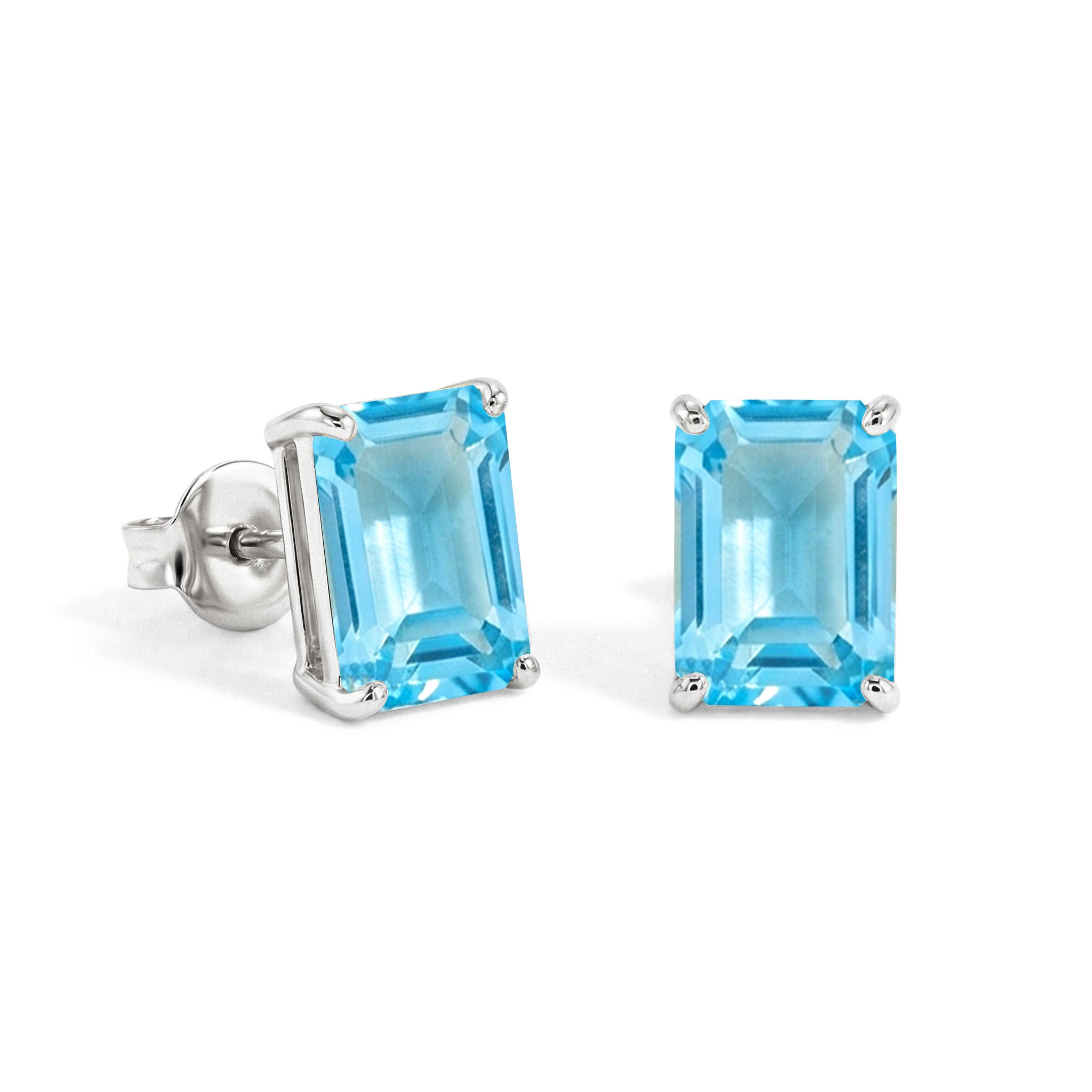 Best Blue Topaz Octagon Stud Earrings in 925 Sterling Silver 5.35ct
