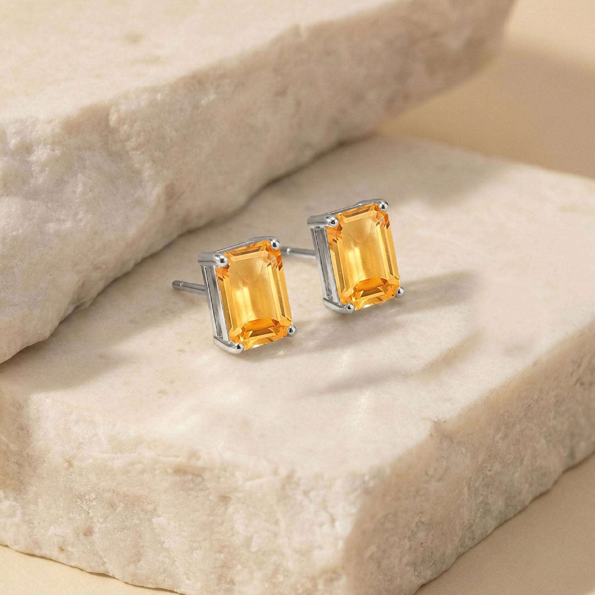 Luxury Citrine Octagon Stud Earrings in 925 Sterling Silver 5.35ct
