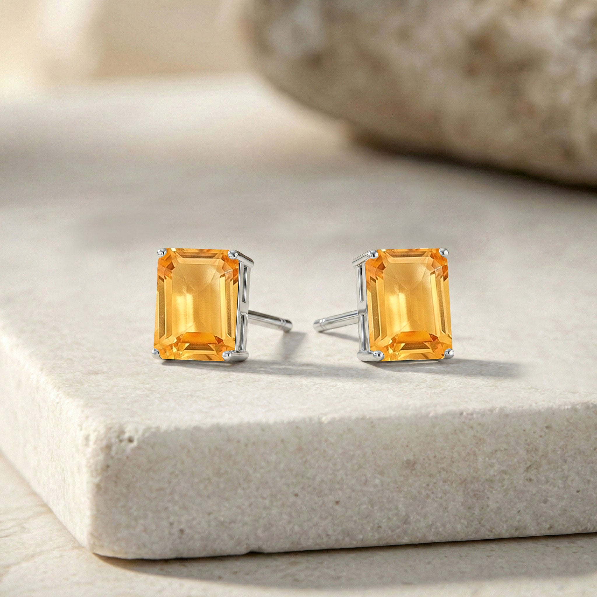 Luxury Citrine Octagon Stud Earrings in 925 Sterling Silver 5.35ct
