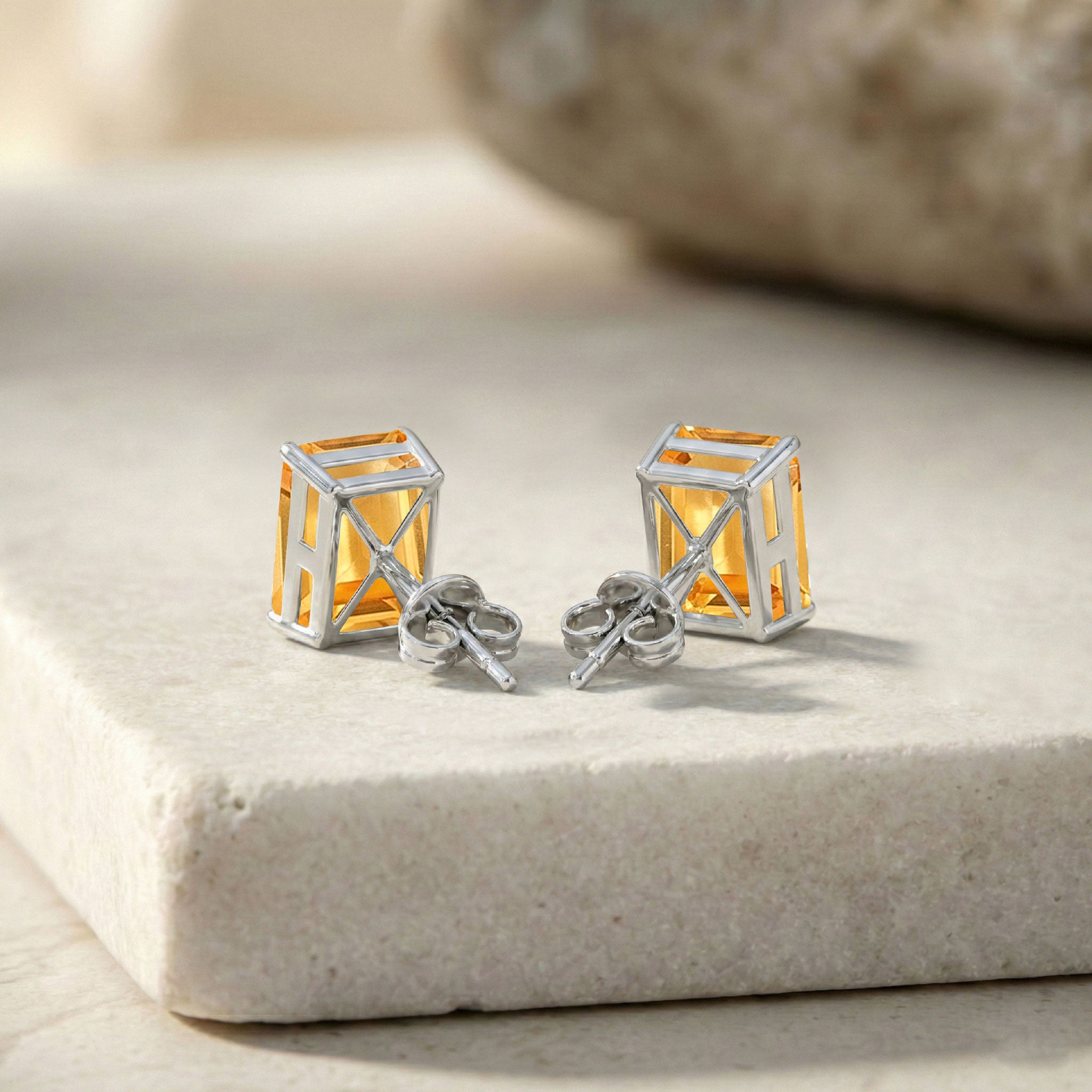 Luxury Citrine Octagon Stud Earrings in 925 Sterling Silver 5.35ct
