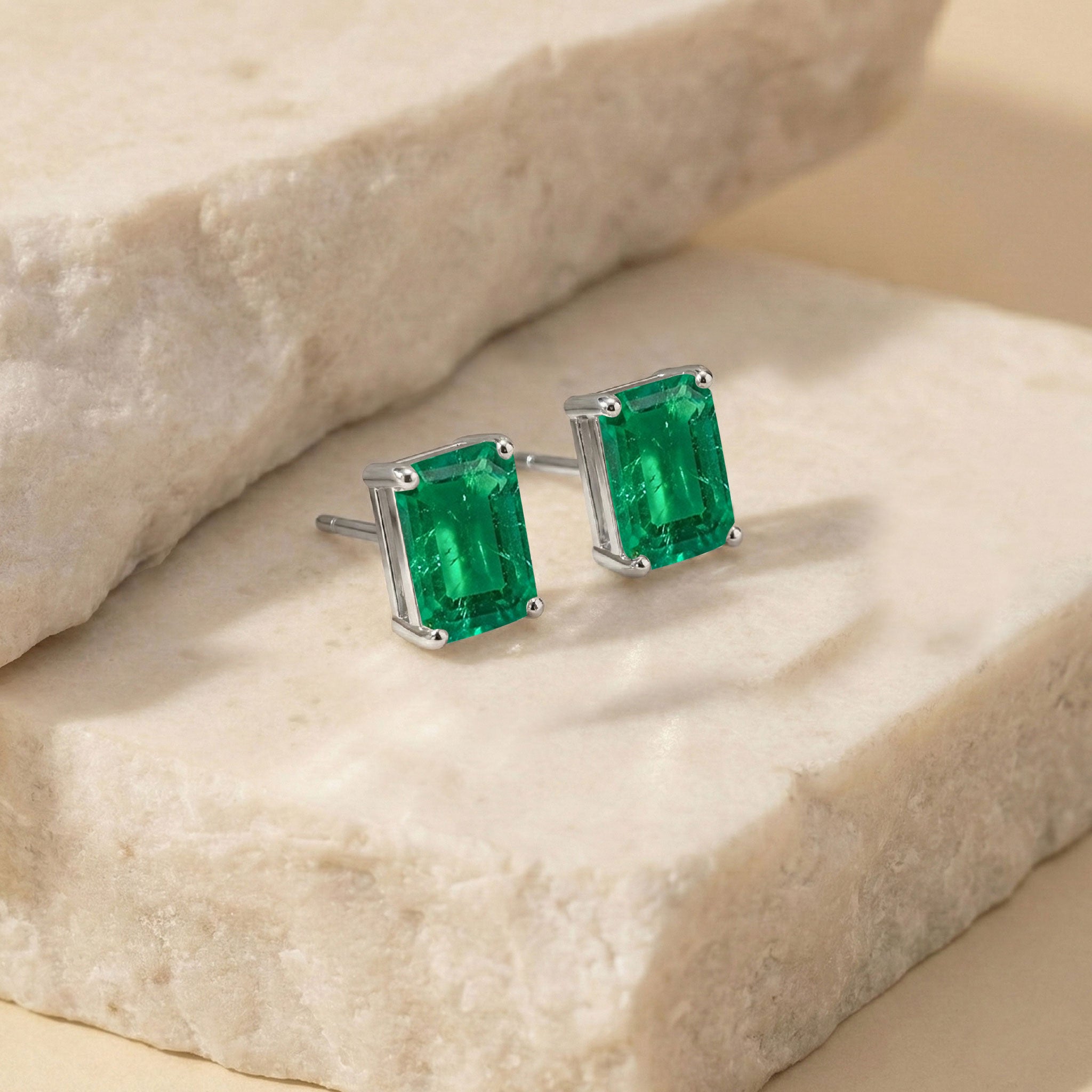 Best Emerald Octagon Stud Earrings in 925 Sterling Silver 5.35ct
