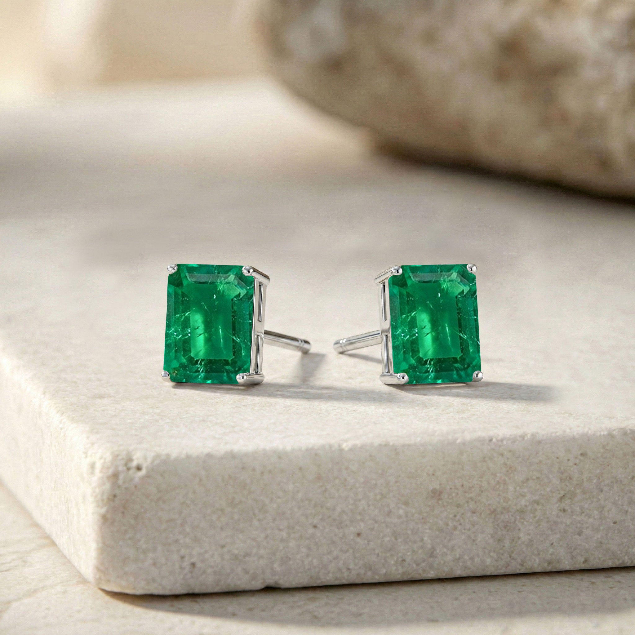 Best Emerald Octagon Stud Earrings in 925 Sterling Silver 5.35ct
