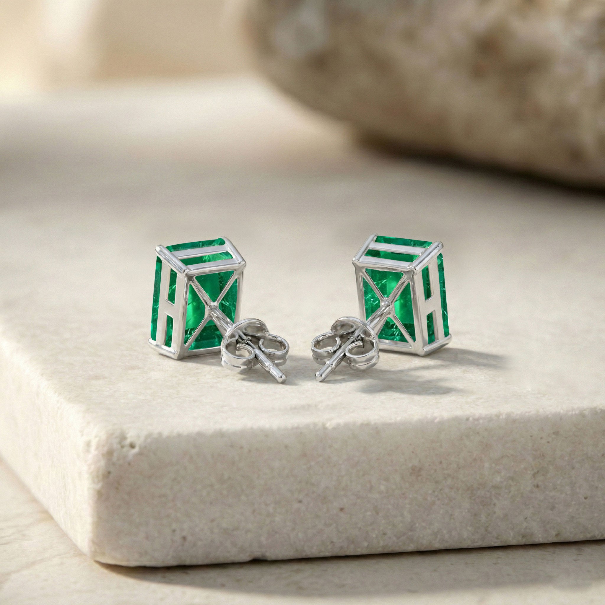 Best Emerald Octagon Stud Earrings in 925 Sterling Silver 5.35ct
