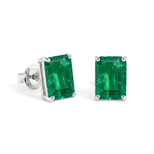 Best Emerald Octagon Stud Earrings in 925 Sterling Silver 5.35ct