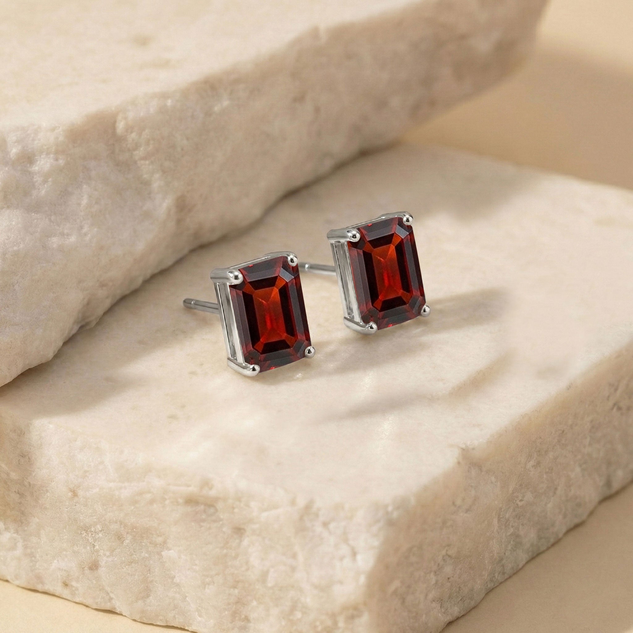 Garnet Octagon Stud Earrings in 925 Sterling Silver 5.35ct