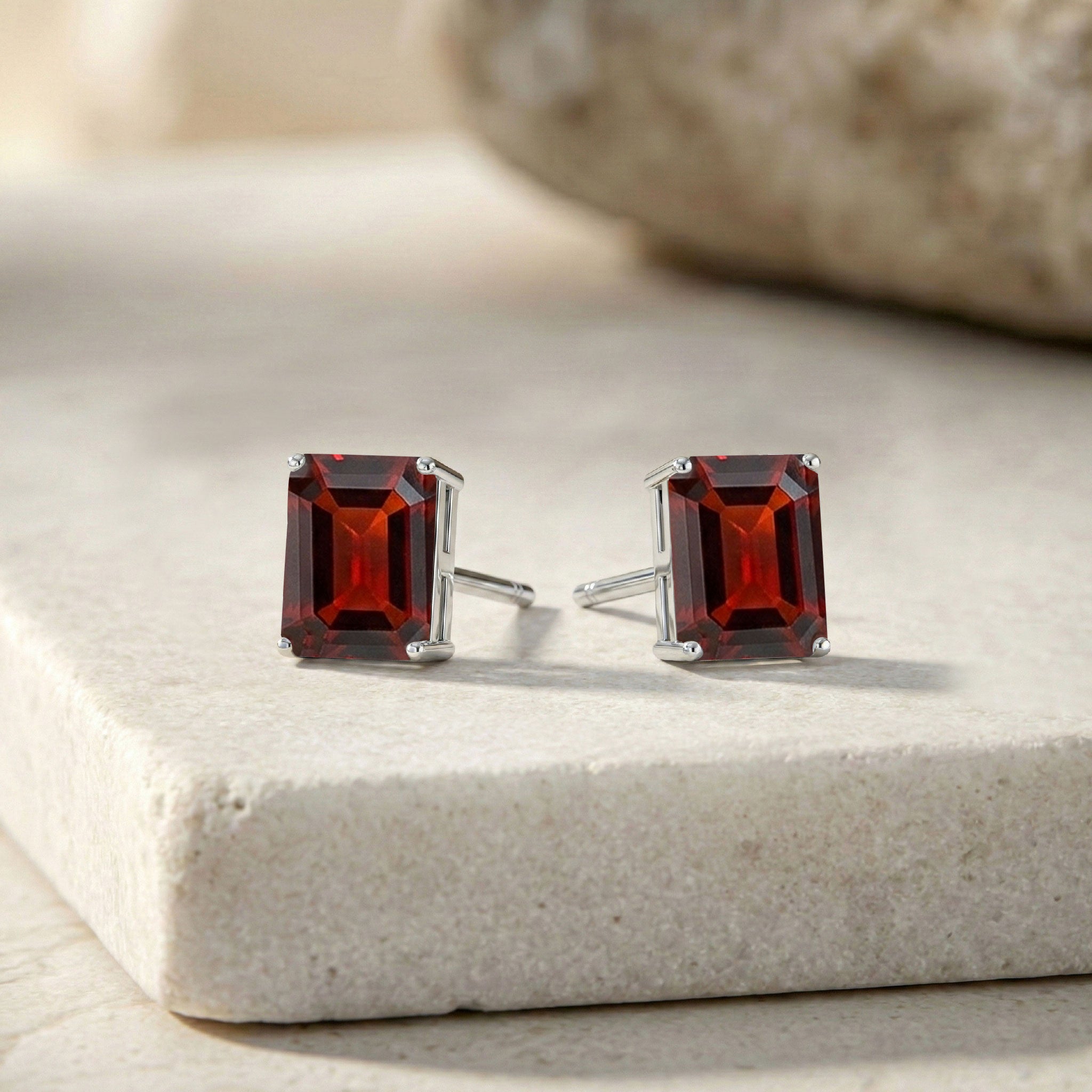 Garnet Octagon Stud Earrings in 925 Sterling Silver 5.35ct