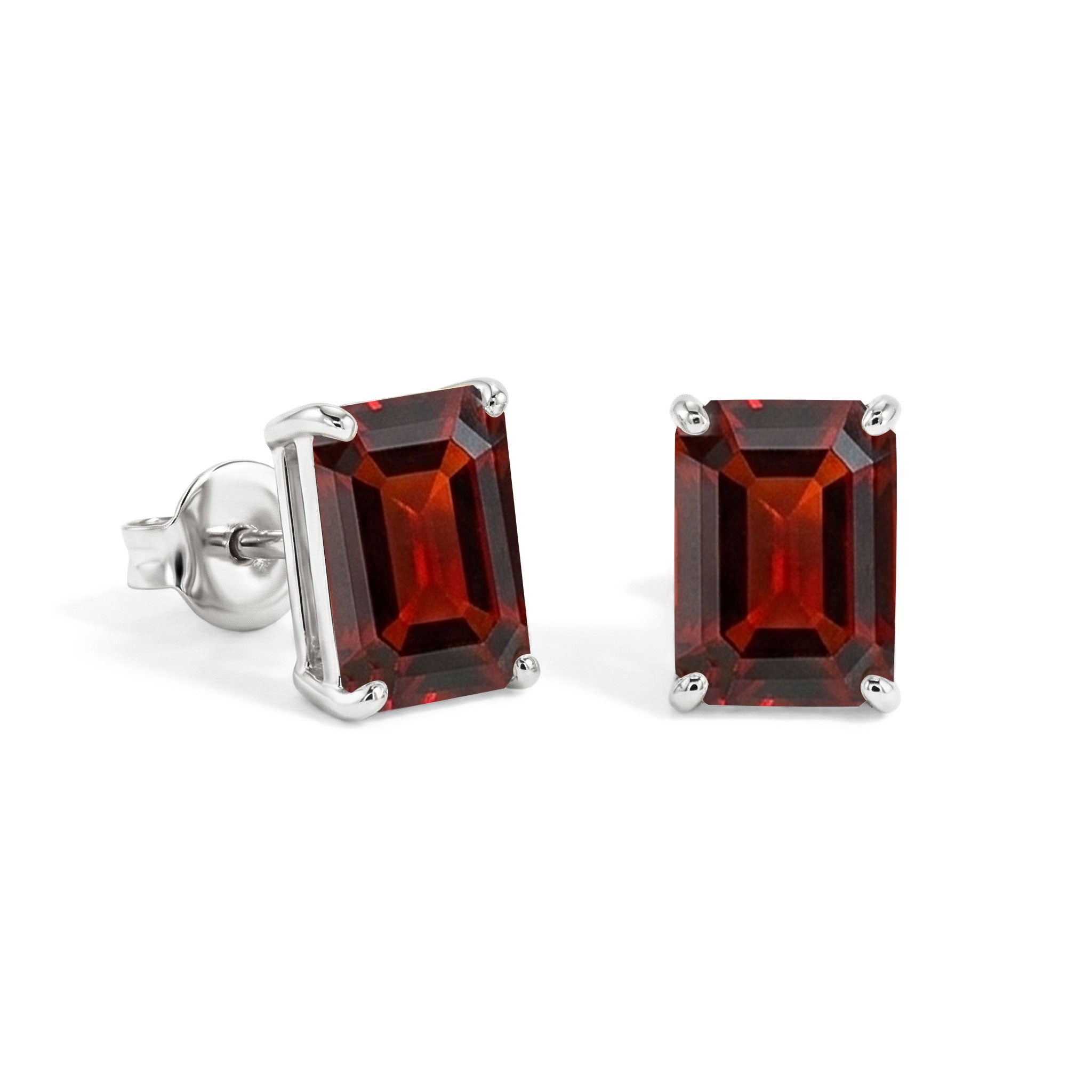 Octagon garnet stud earrings elegant silver design