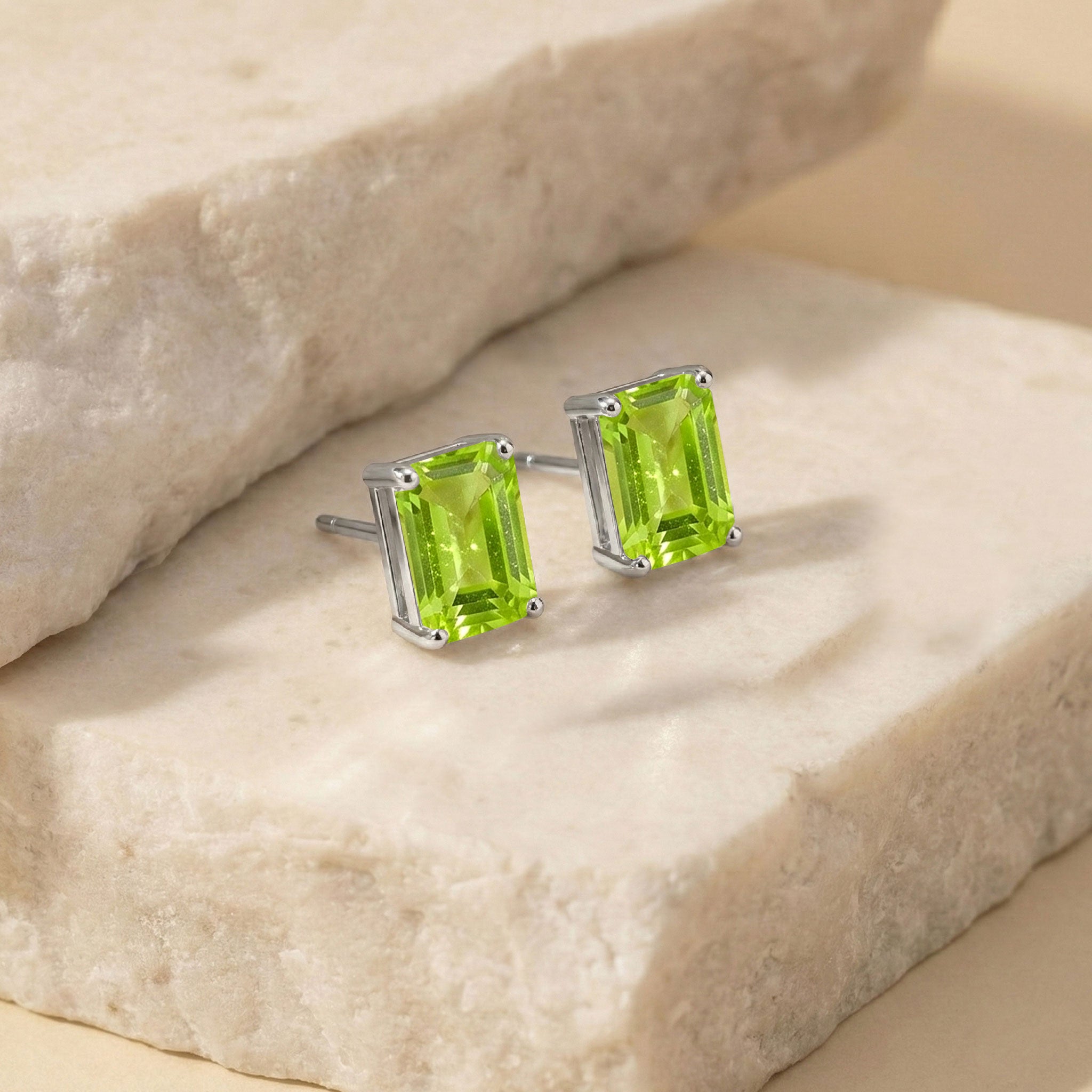 Luxury Peridot Octagon Stud Earrings in 925 Sterling Silver 5.35ct

