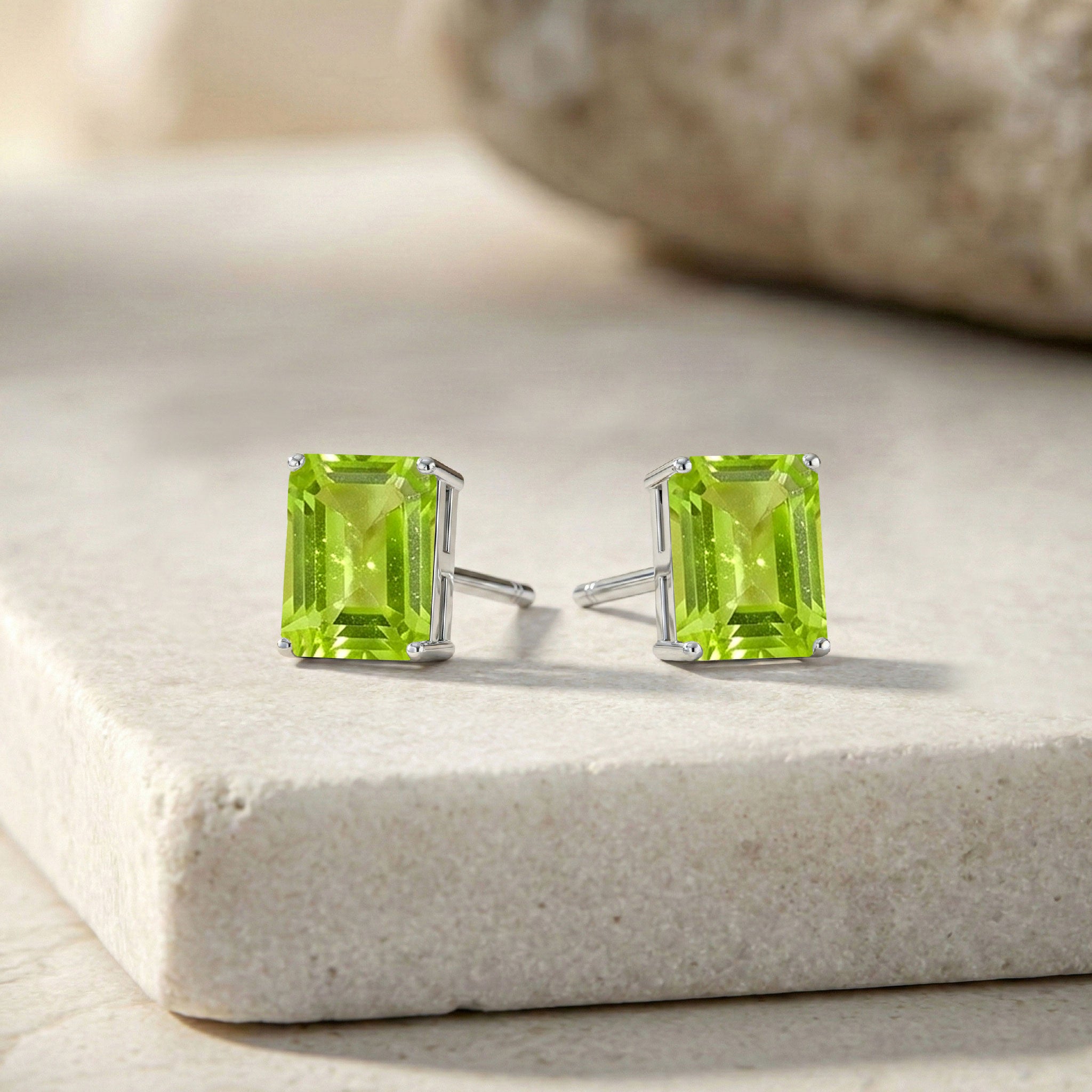 Luxury Peridot Octagon Stud Earrings in 925 Sterling Silver 5.35ct
