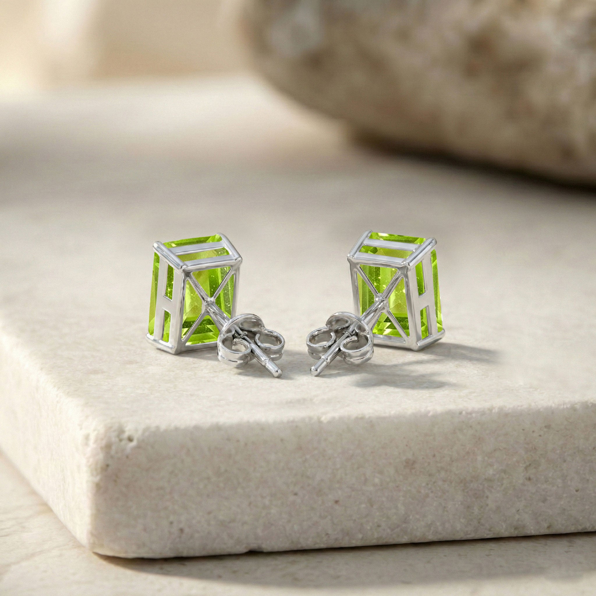 Luxury Peridot Octagon Stud Earrings in 925 Sterling Silver 5.35ct
