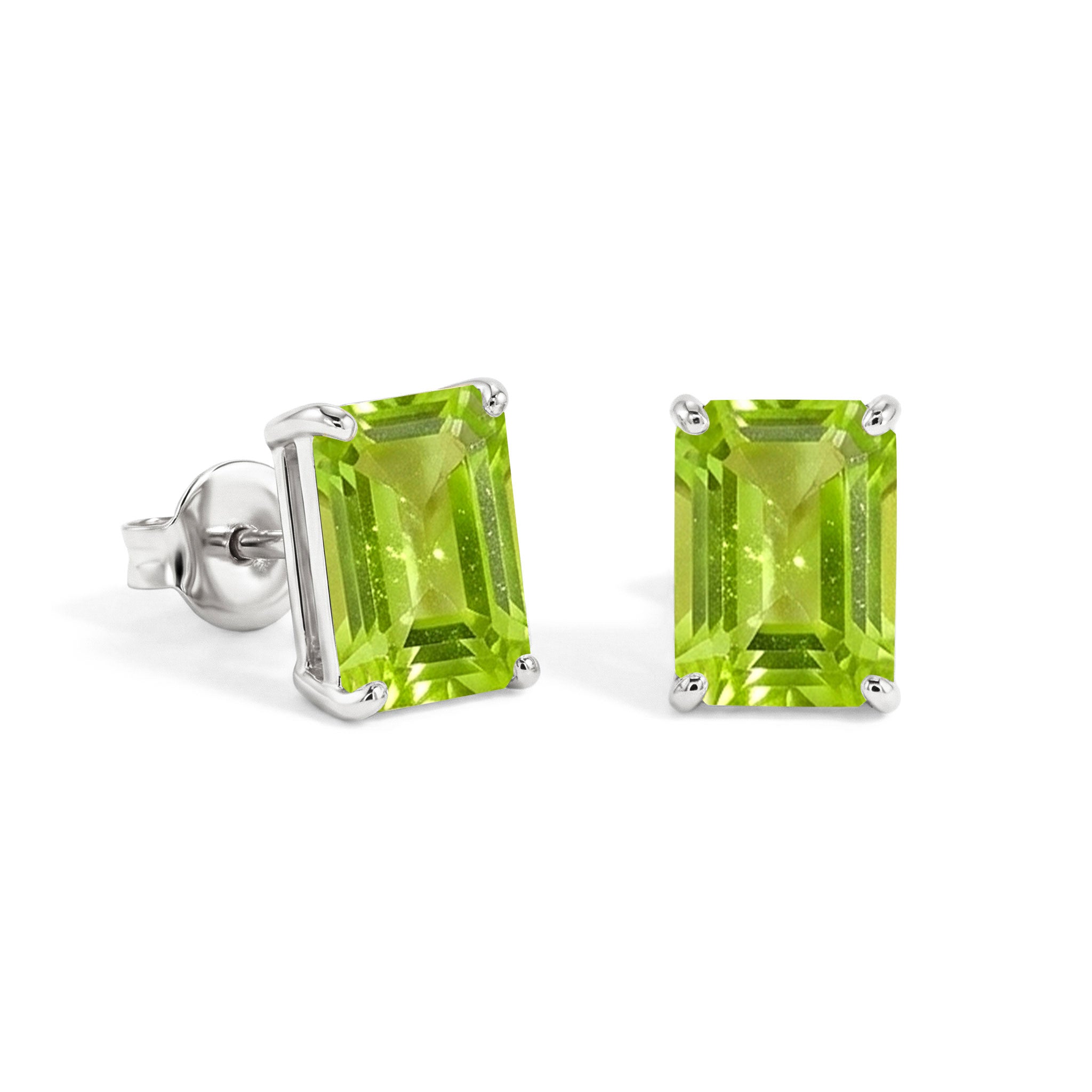 Luxury Peridot Octagon Stud Earrings in 925 Sterling Silver 5.35ct
