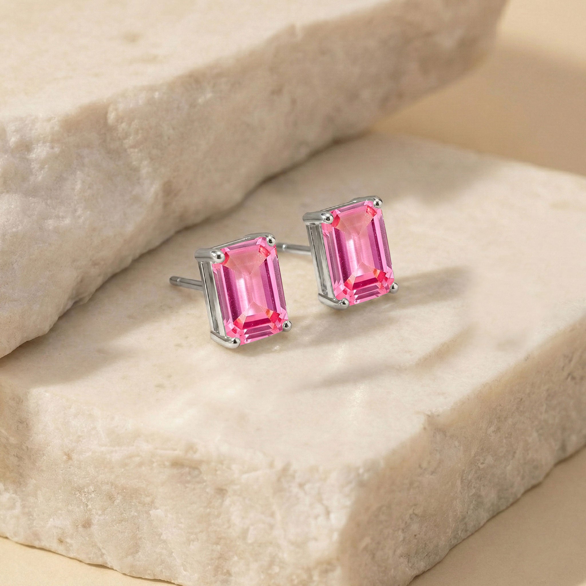 Pink Tourmaline Octagon Stud Earrings in 925 Sterling Silver 5.35ct
