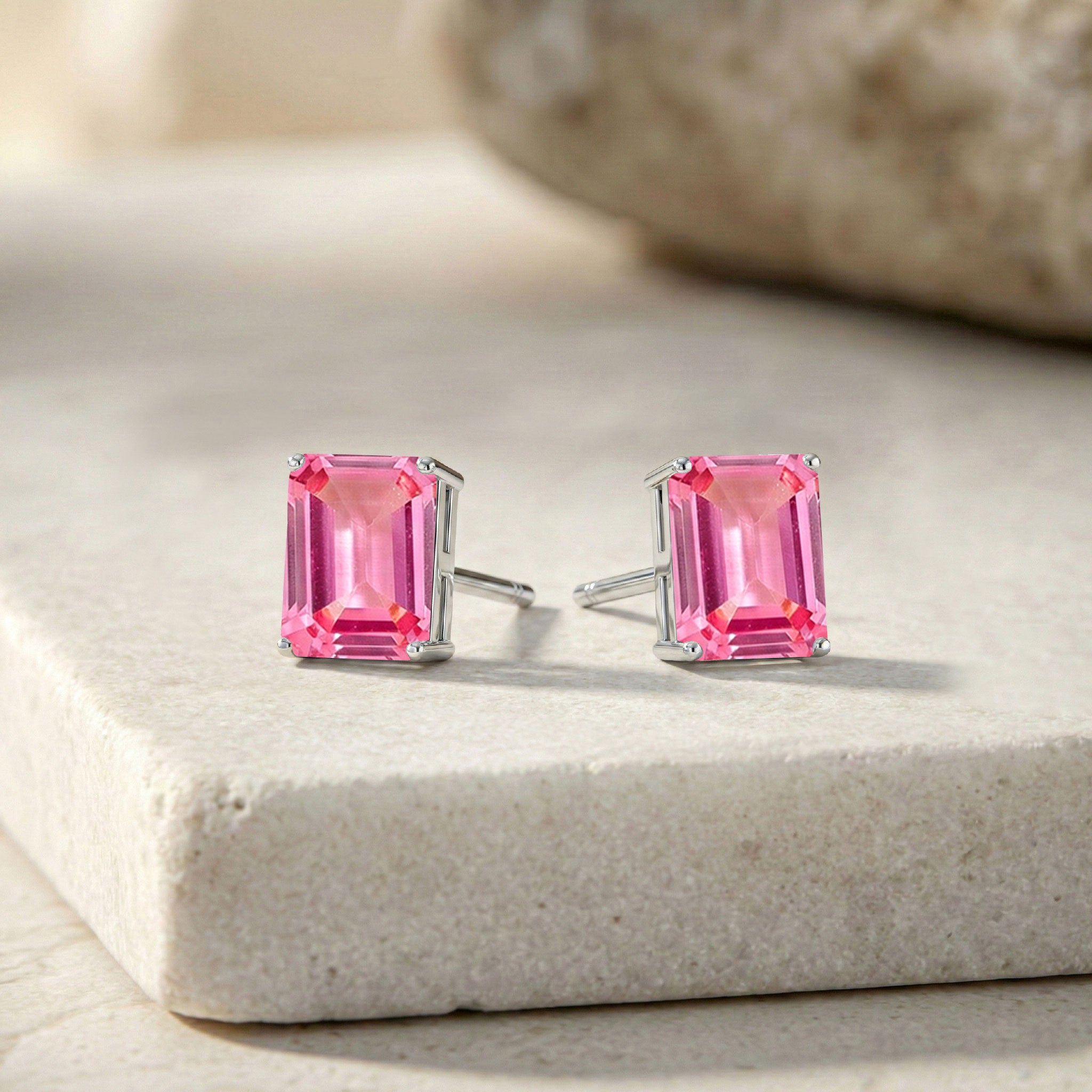 Pink Tourmaline Octagon Stud Earrings in 925 Sterling Silver 5.35ct
