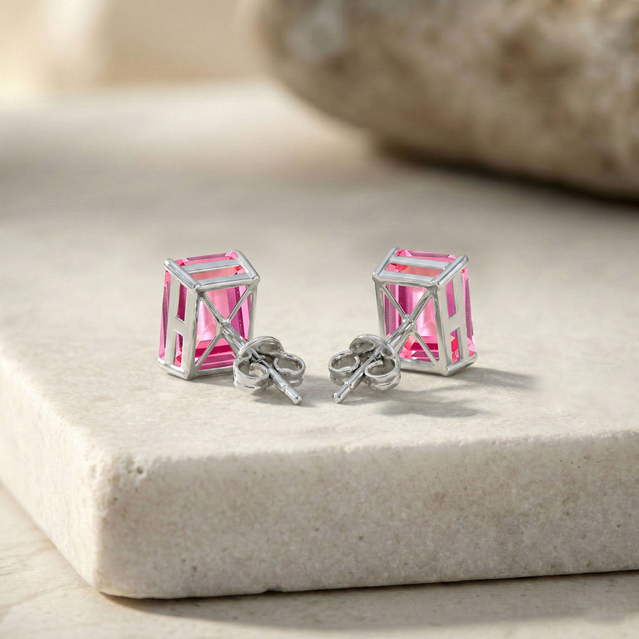 Pink Tourmaline Octagon Stud Earrings in 925 Sterling Silver 5.35ct

