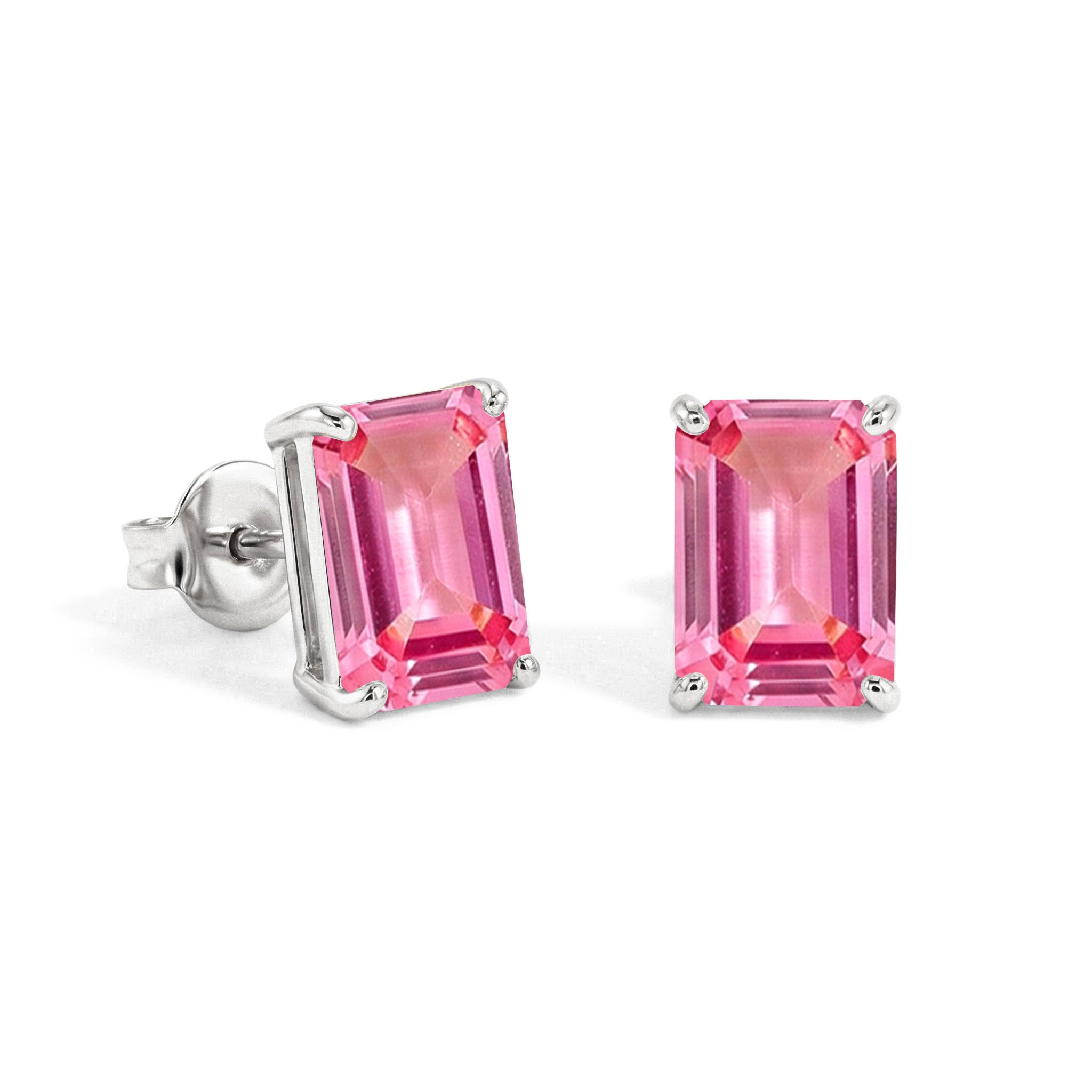 Pink Tourmaline Octagon Stud Earrings in 925 Sterling Silver 5.35ct
