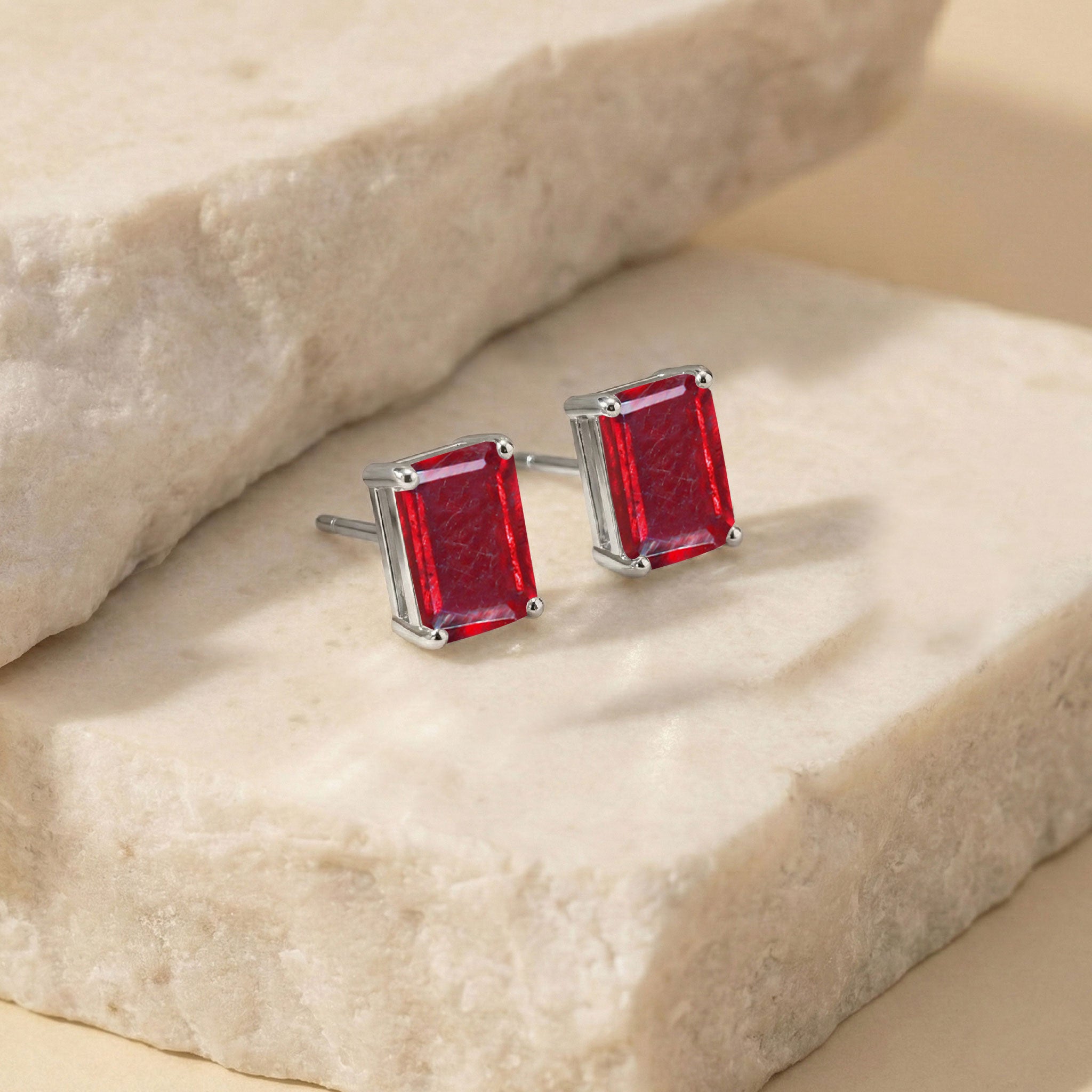 Ruby Octagon Stud Earrings in 925 Sterling Silver 5.35ct
