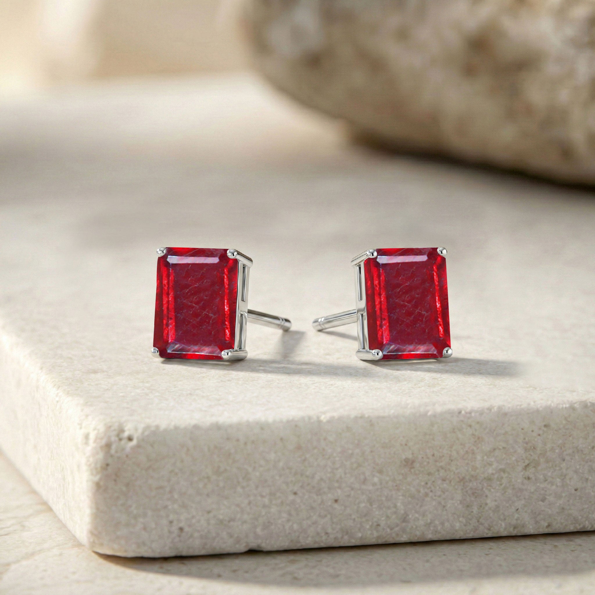 Ruby Octagon Stud Earrings in 925 Sterling Silver 5.35ct

