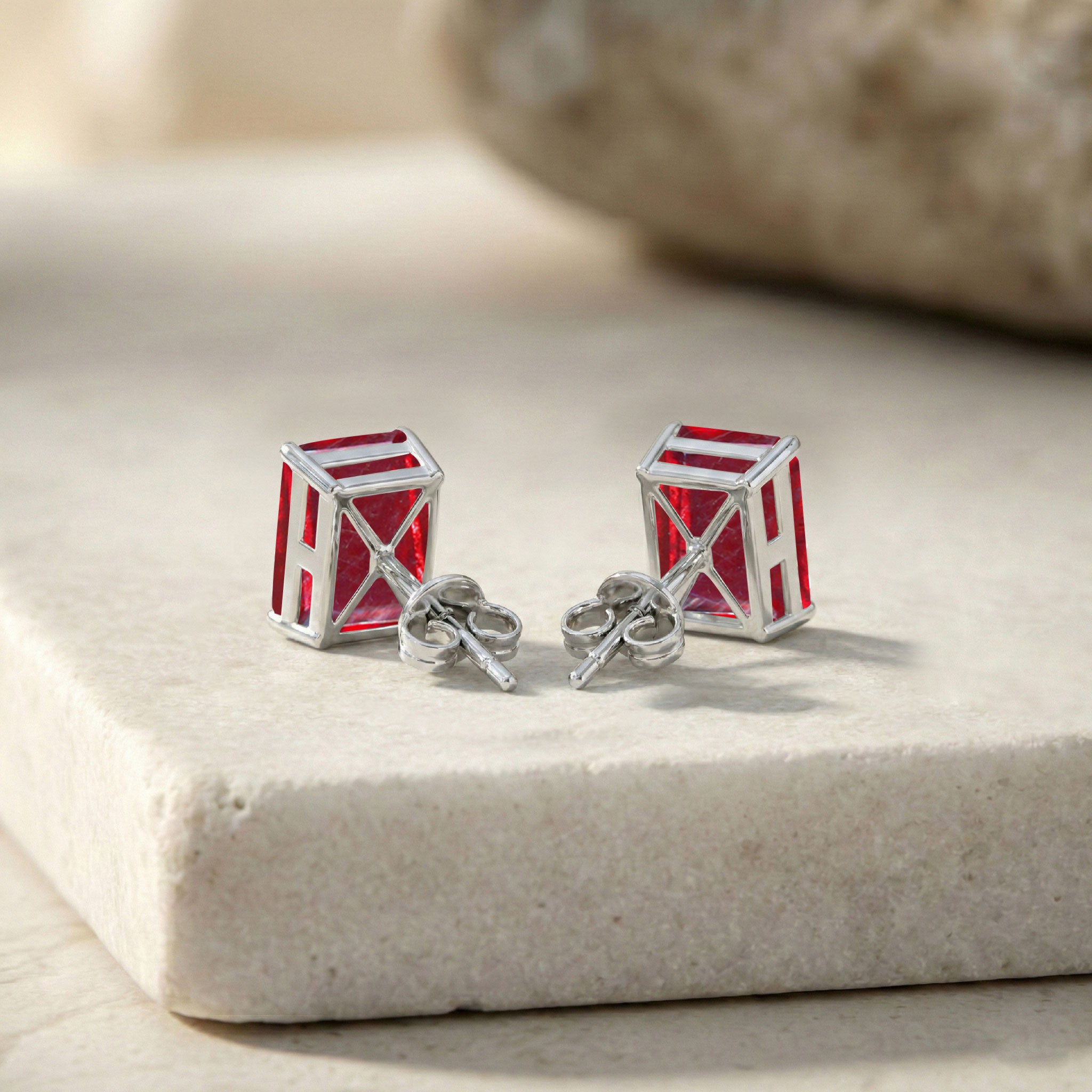 Ruby Octagon Stud Earrings in 925 Sterling Silver 5.35ct

