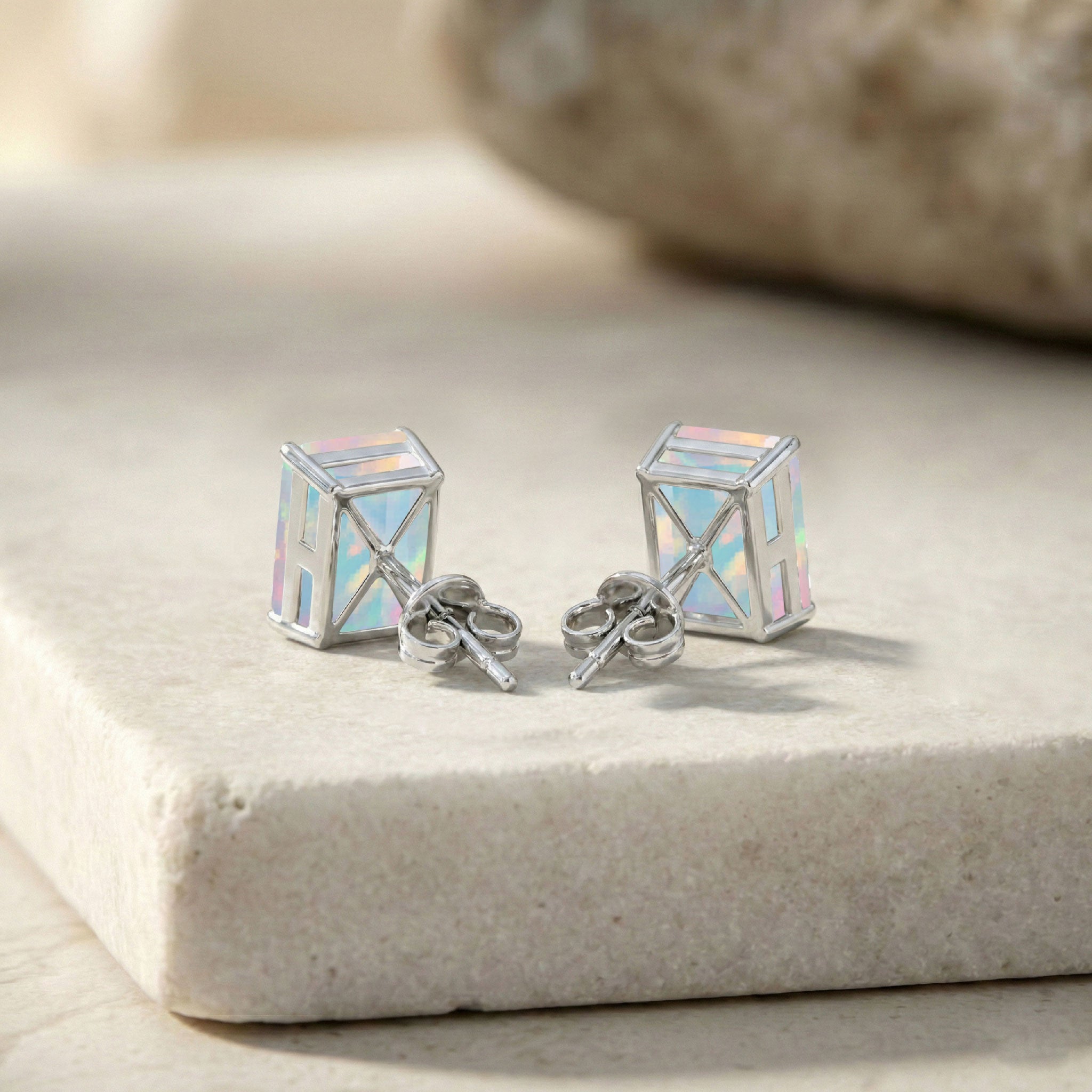 Unique White Opal Octagon Stud Earrings in 925 Sterling Silver 5.35ct
