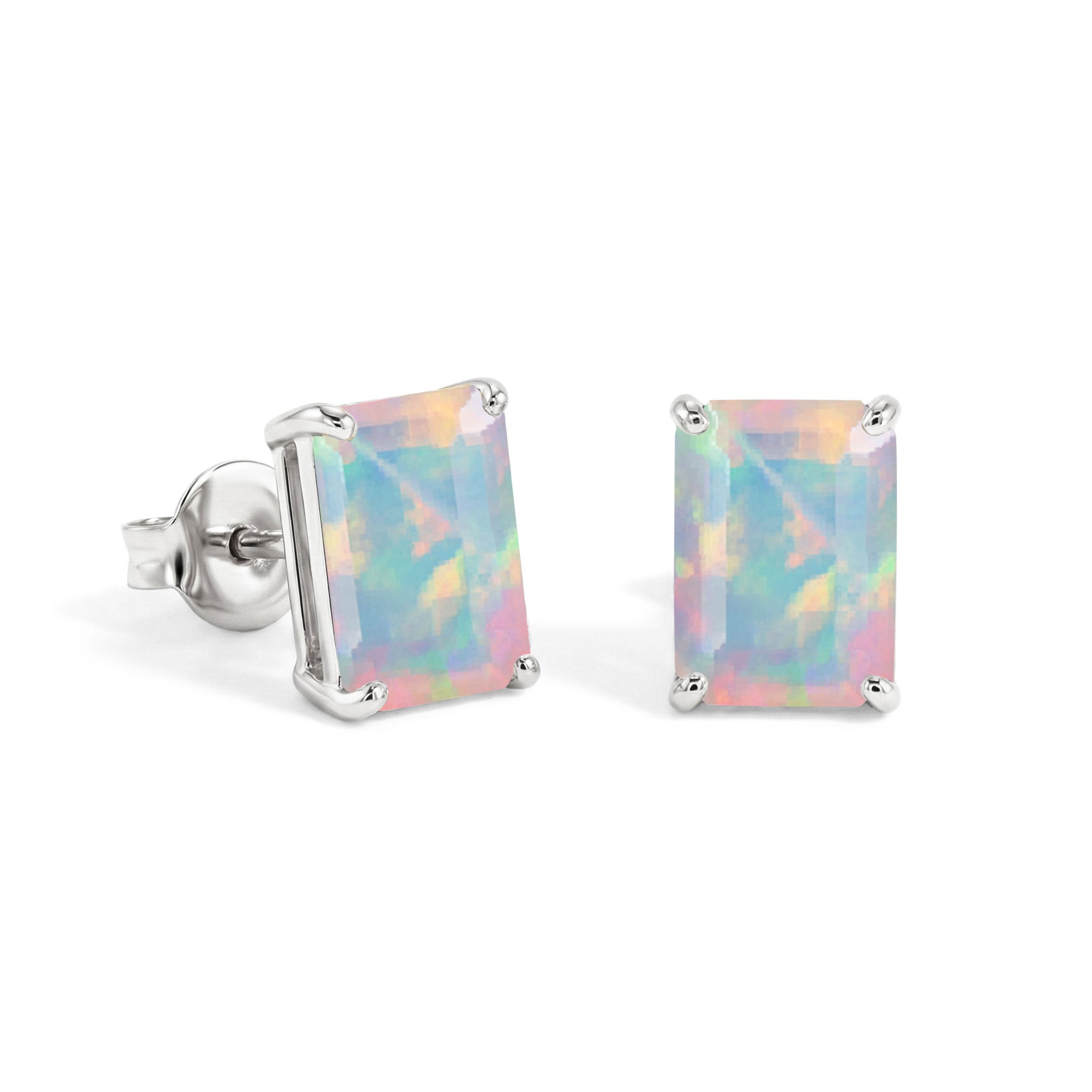 Unique White Opal Octagon Stud Earrings in 925 Sterling Silver 5.35ct
