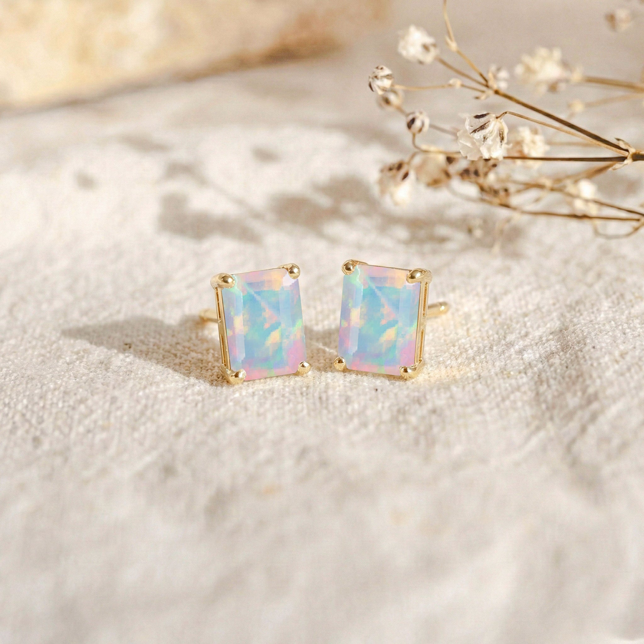 Unique White Opal Octagon Stud Earrings in 925 Sterling Silver 5.35ct
