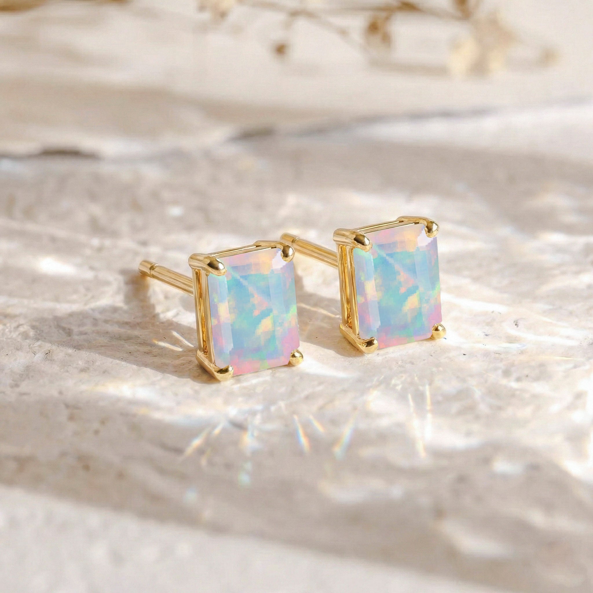 Unique White Opal Octagon Stud Earrings in 925 Sterling Silver 5.35ct
